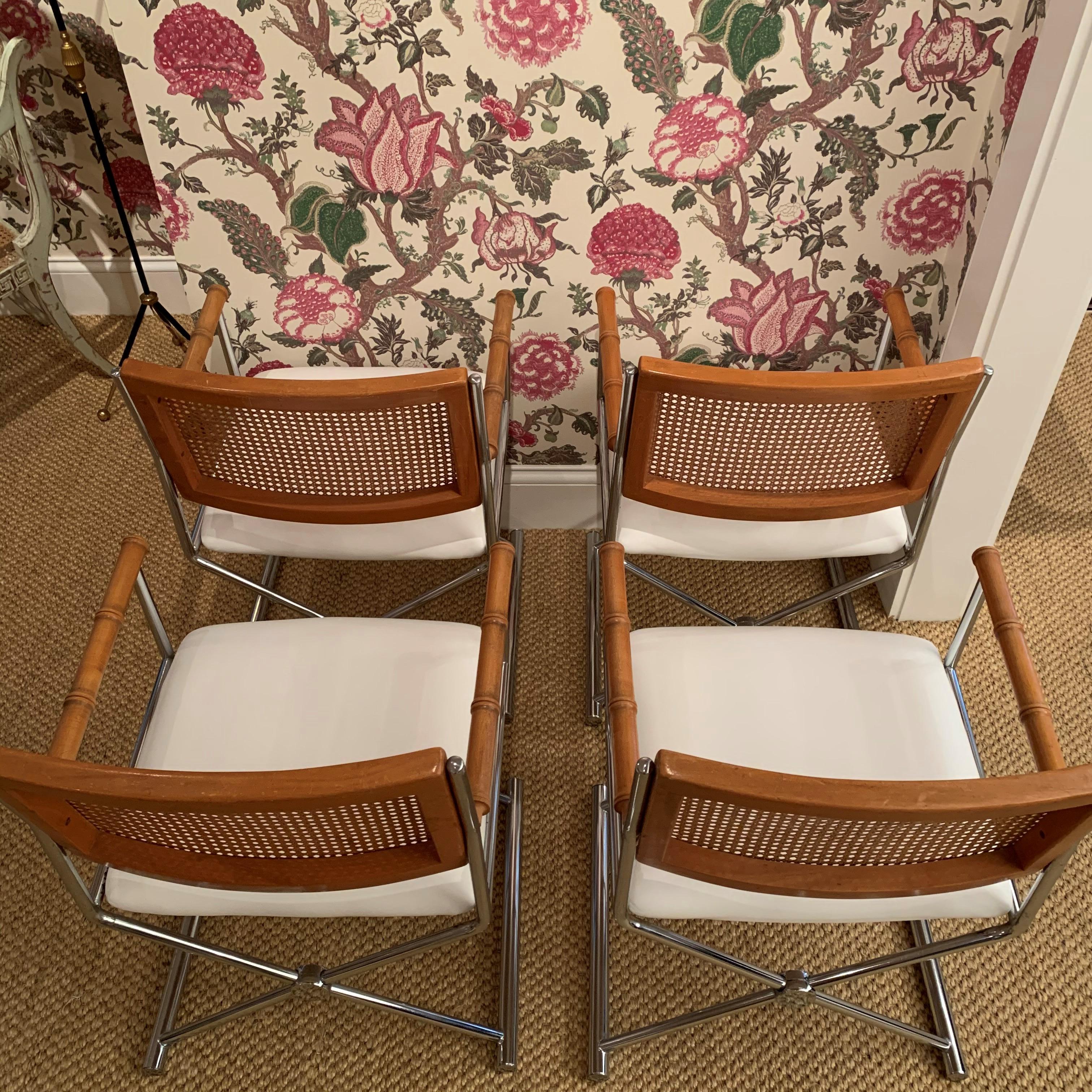 American 20th Century Faux Bamboo Director Chrome and Cane Chairs