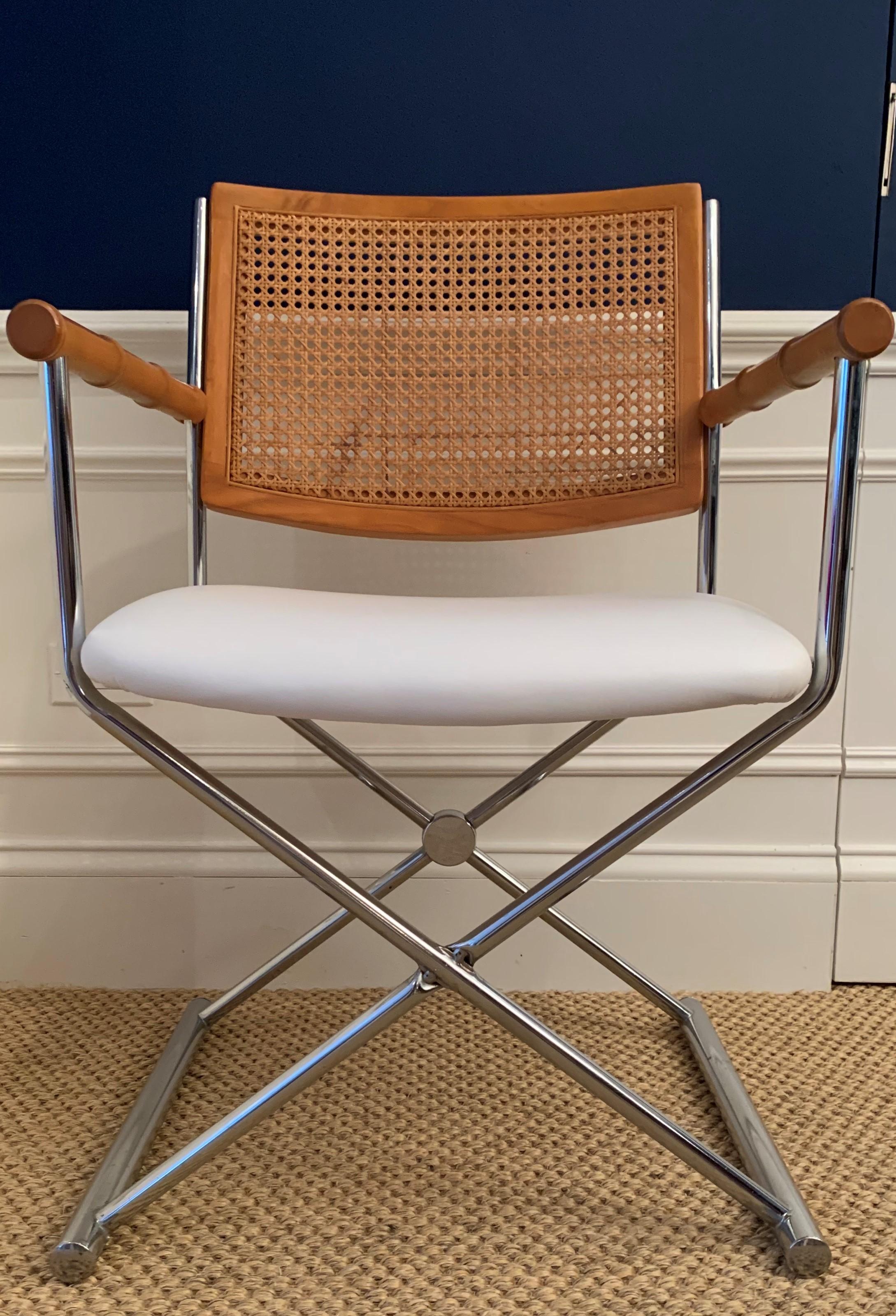 20th Century Faux Bamboo Director Chrome and Cane Chairs In Good Condition In Palm Beach, FL