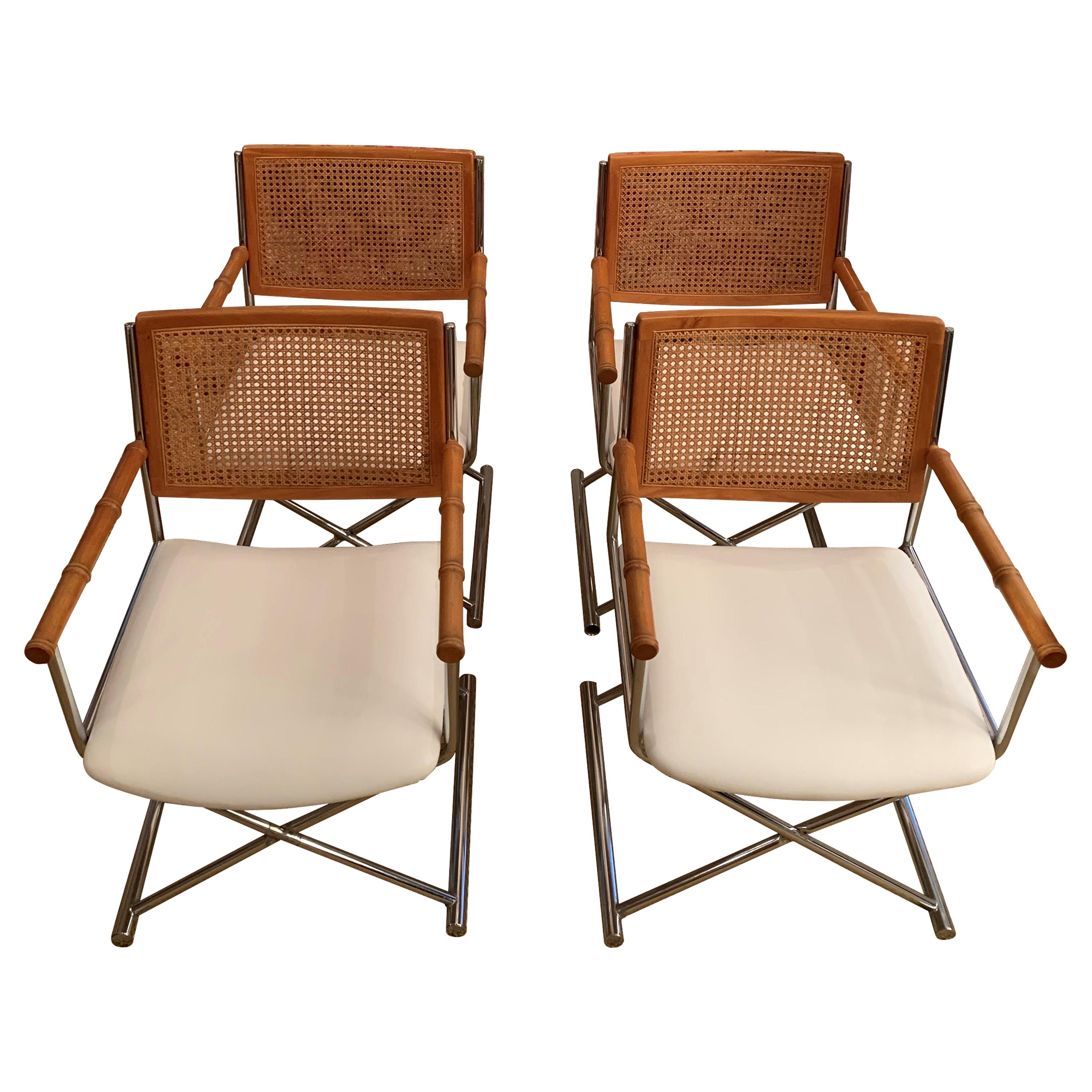 20th Century Faux Bamboo Director Chrome and Cane Chairs
