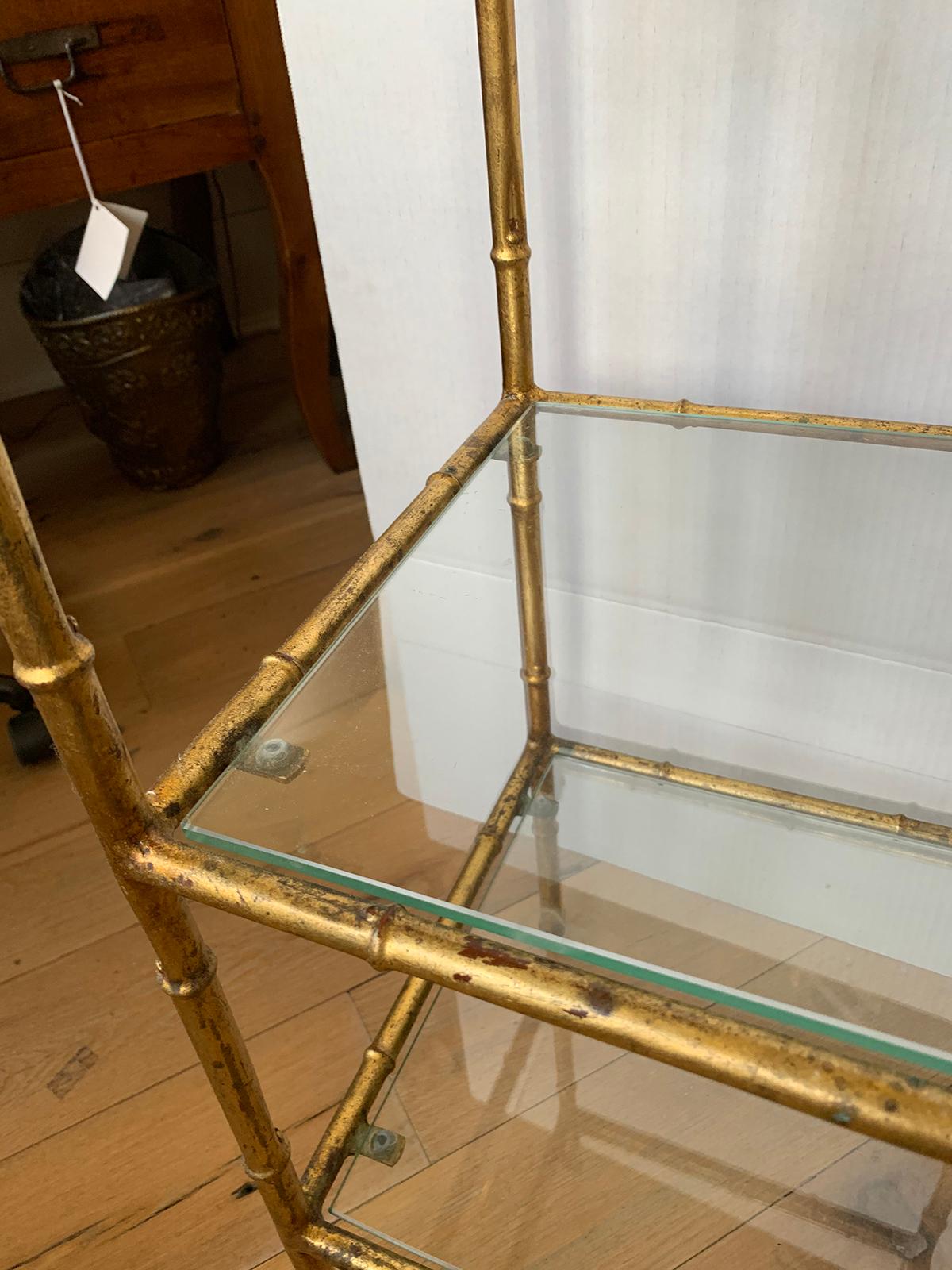 20th Century Faux Bamboo Gilt Metal Three-Tier Étagère with Glass Shelves 8