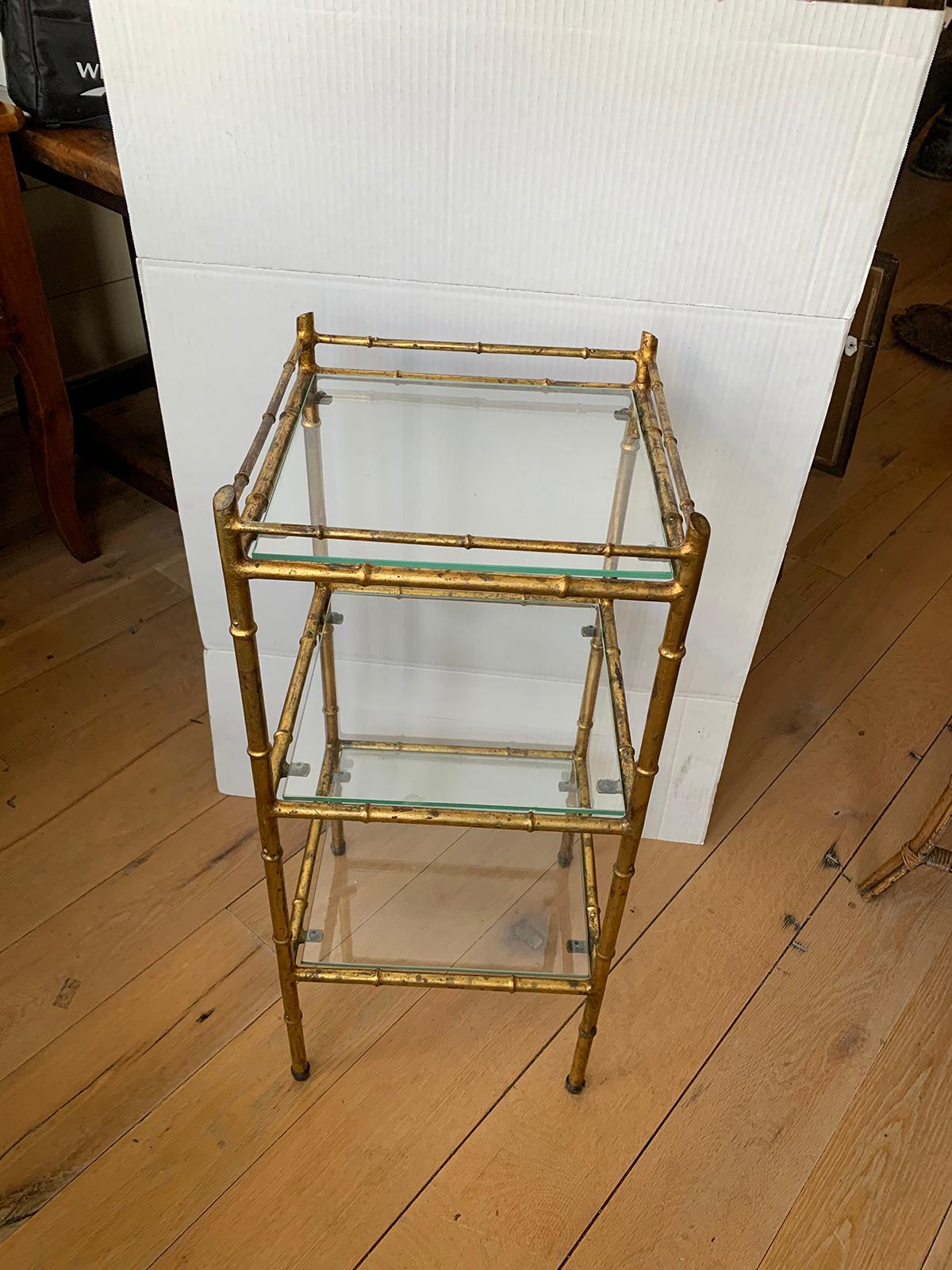 20th Century Faux Bamboo Gilt Metal Three-Tier Étagère with Glass Shelves 10