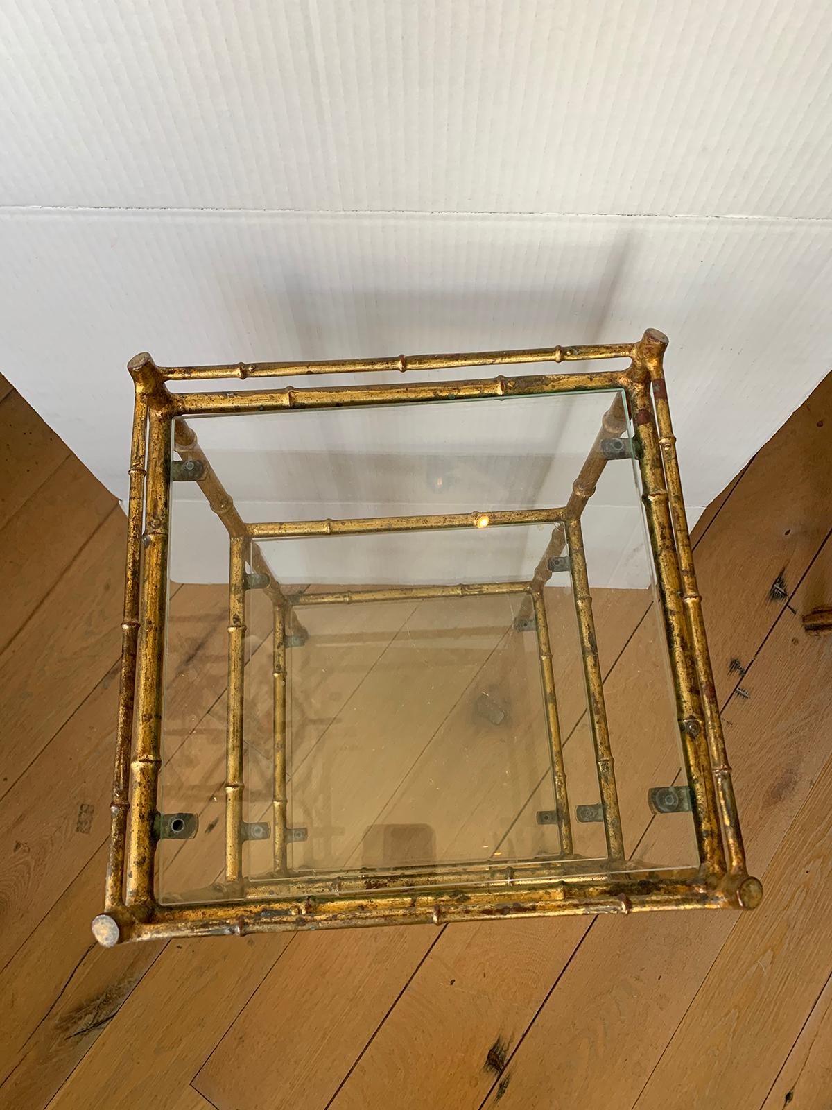 20th Century Faux Bamboo Gilt Metal Three-Tier Étagère with Glass Shelves 1