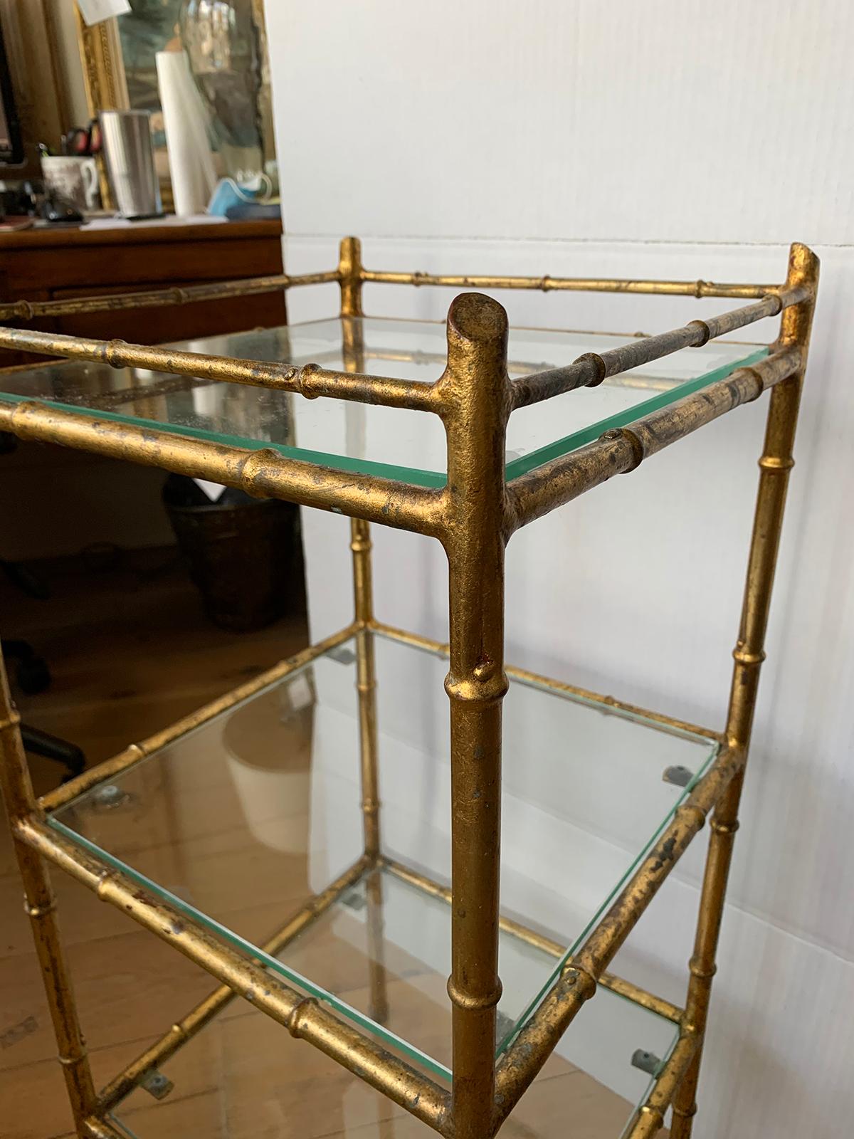 20th Century Faux Bamboo Gilt Metal Three-Tier Étagère with Glass Shelves 4