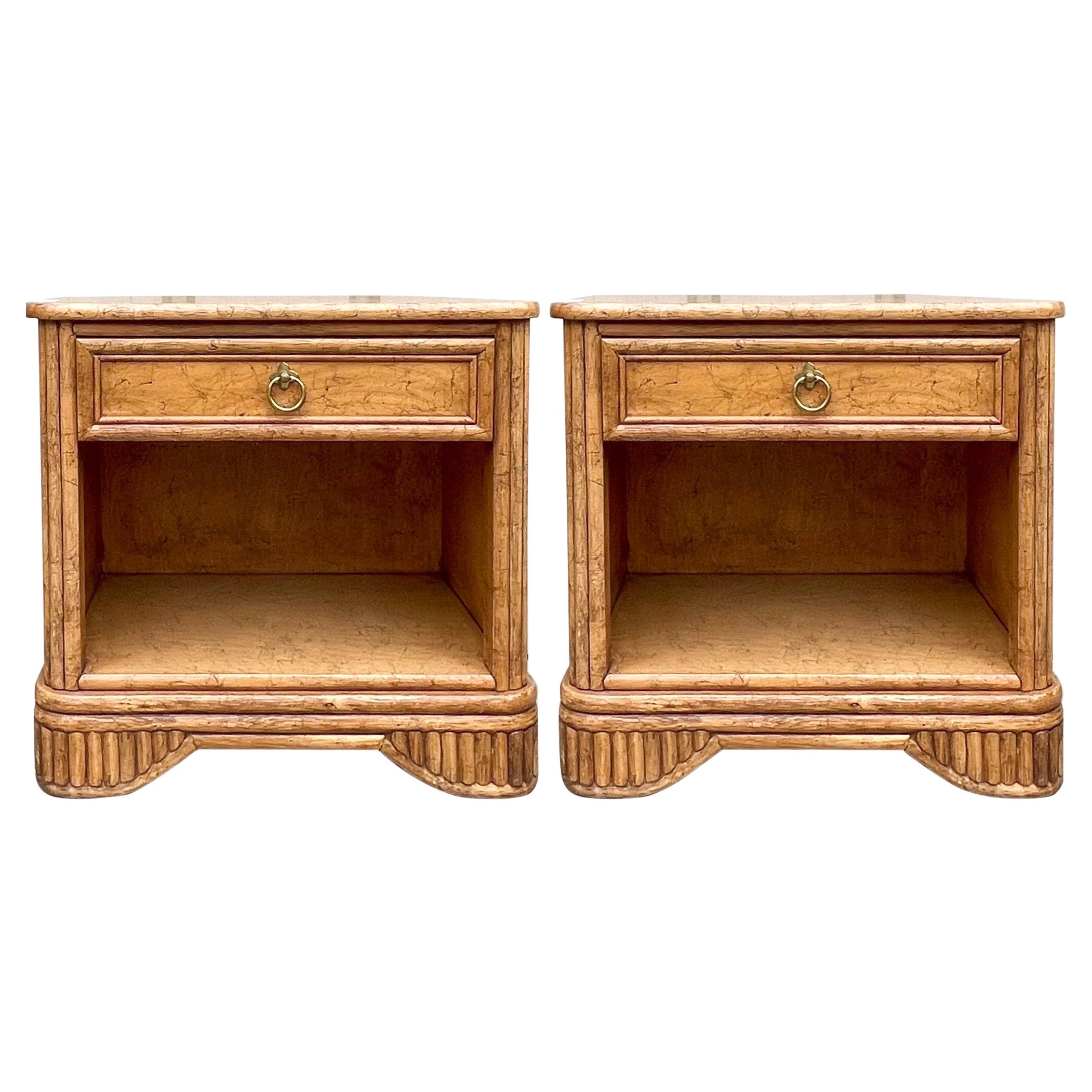 20th Century Faux Bamboo / Rattan Side Tables or Nightstands Att. Ficks Reed