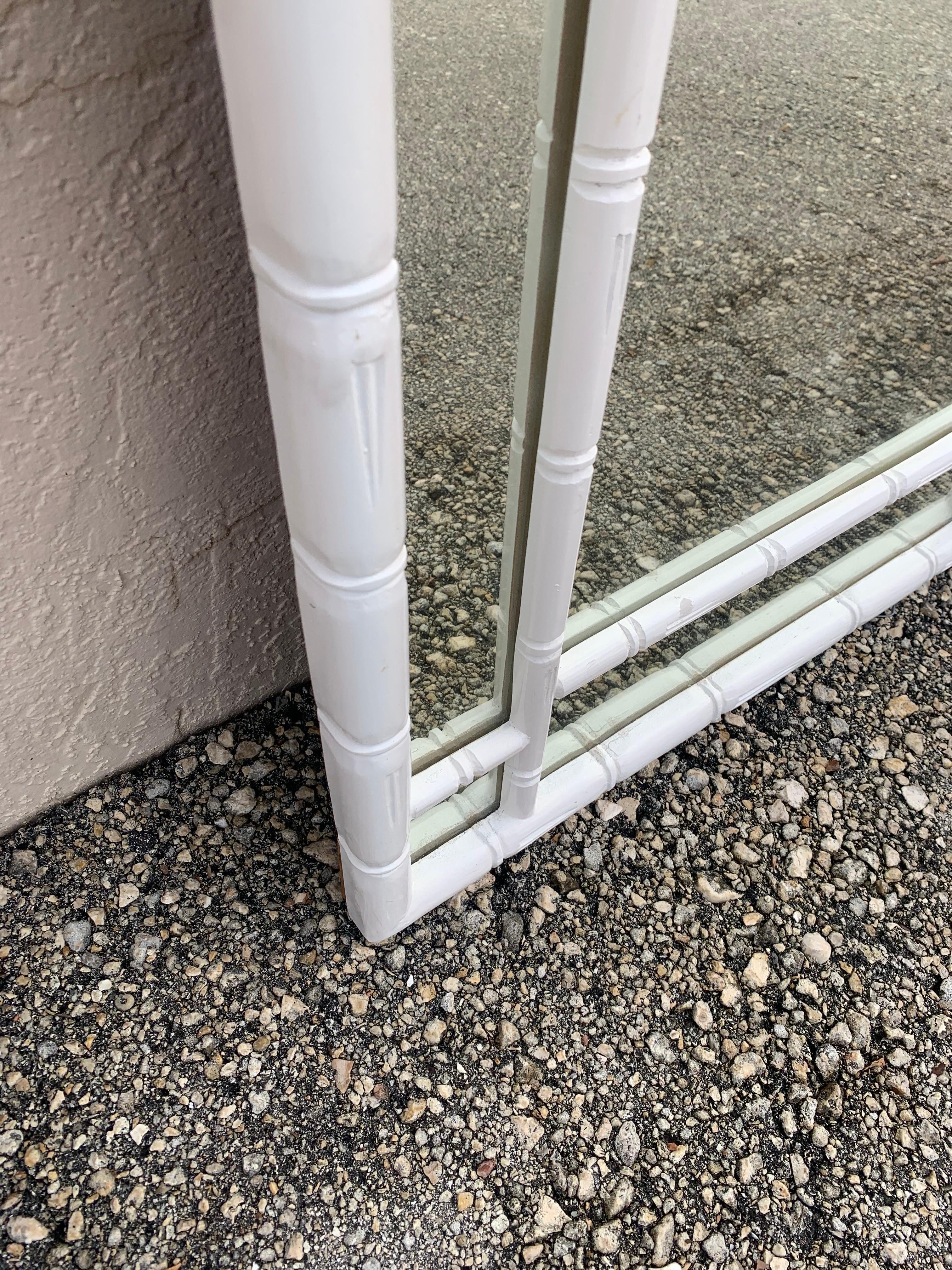 20th Century Faux Bamboo White Lacquer Pagoda Wall Mirror In Good Condition In Boynton Beach, FL