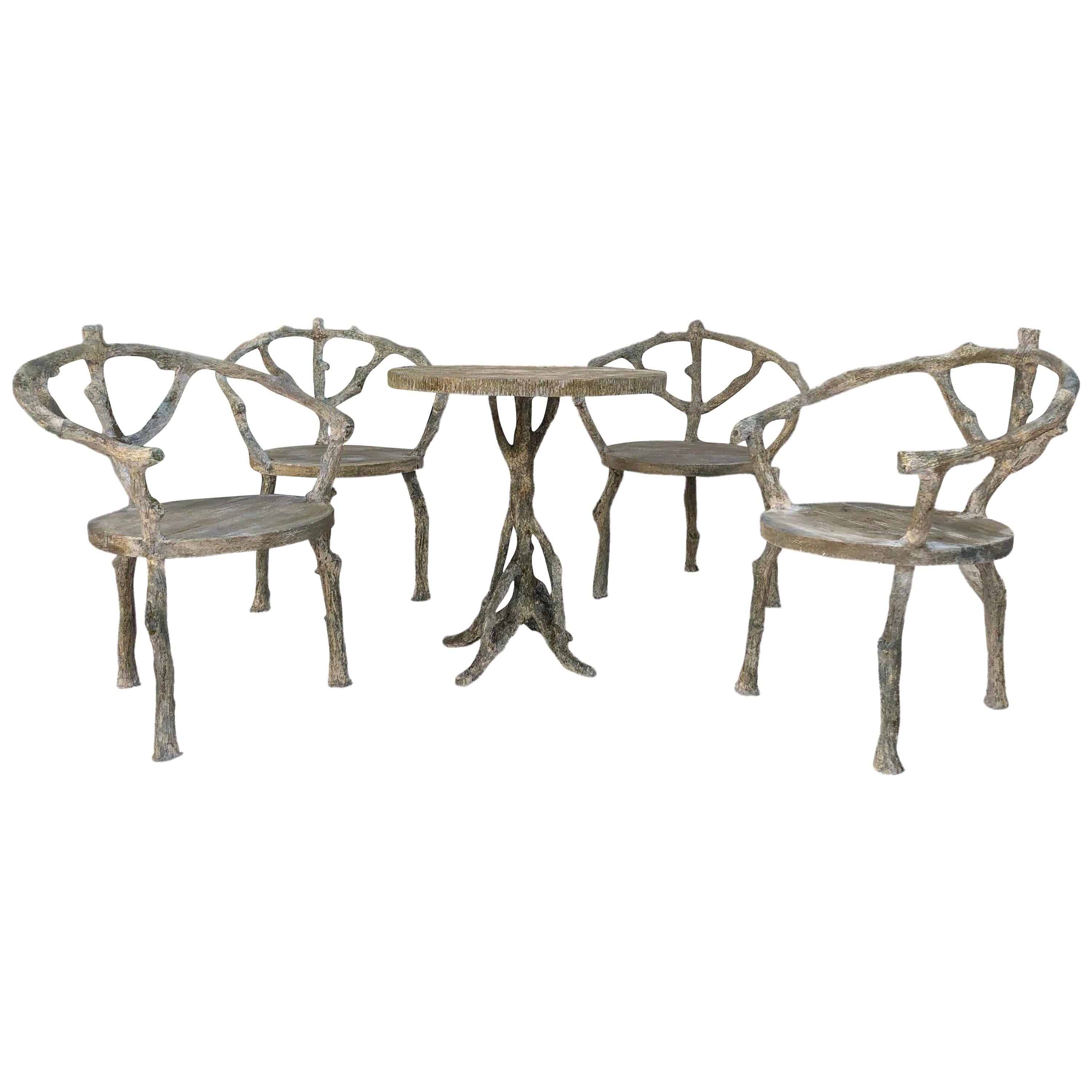 20th Century Faux Bois, French Garden Furniture Set