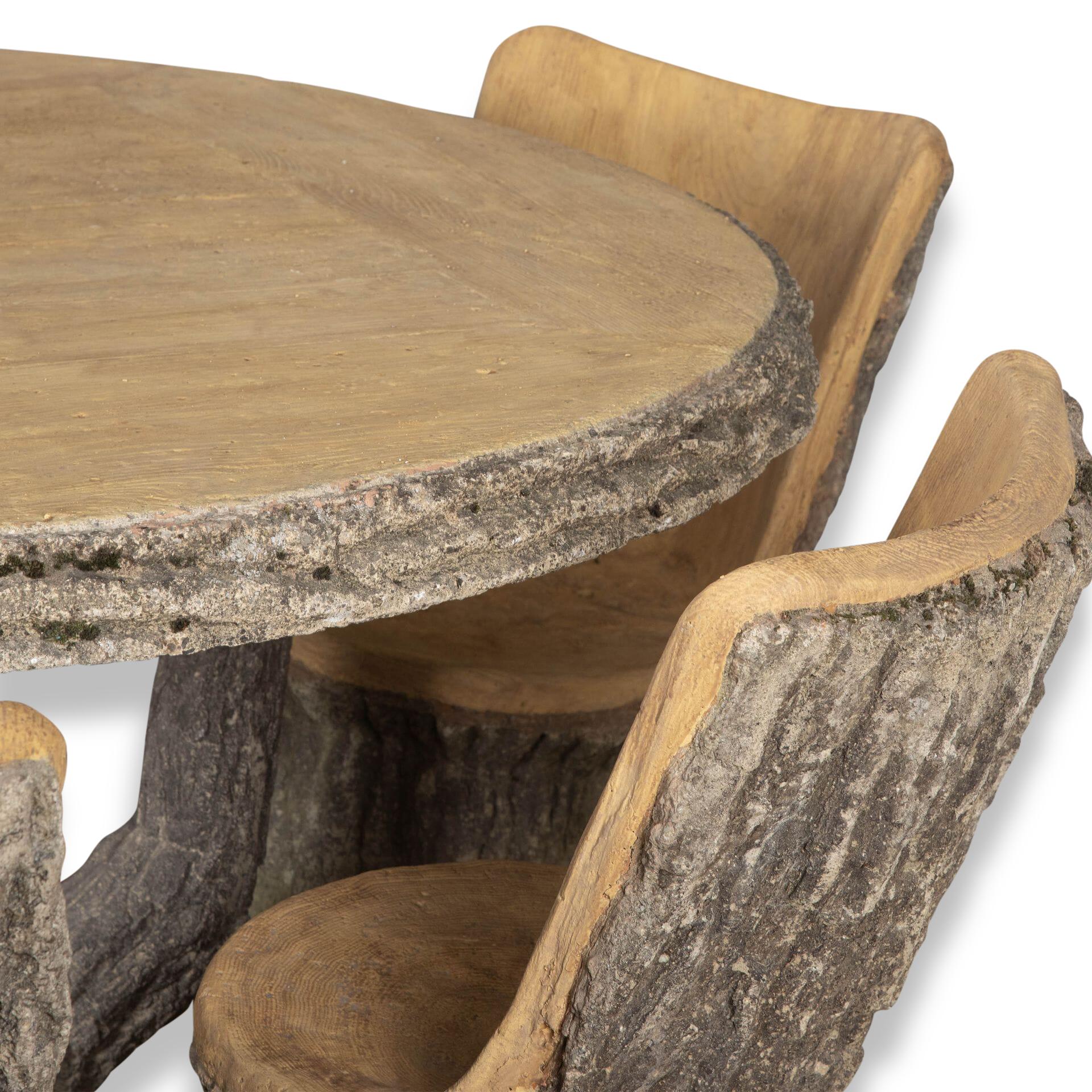 Stone 20th Century Faux Bois Garden Table and Chairs