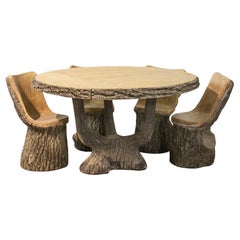 20th Century Faux Bois Garden Table and Chairs
