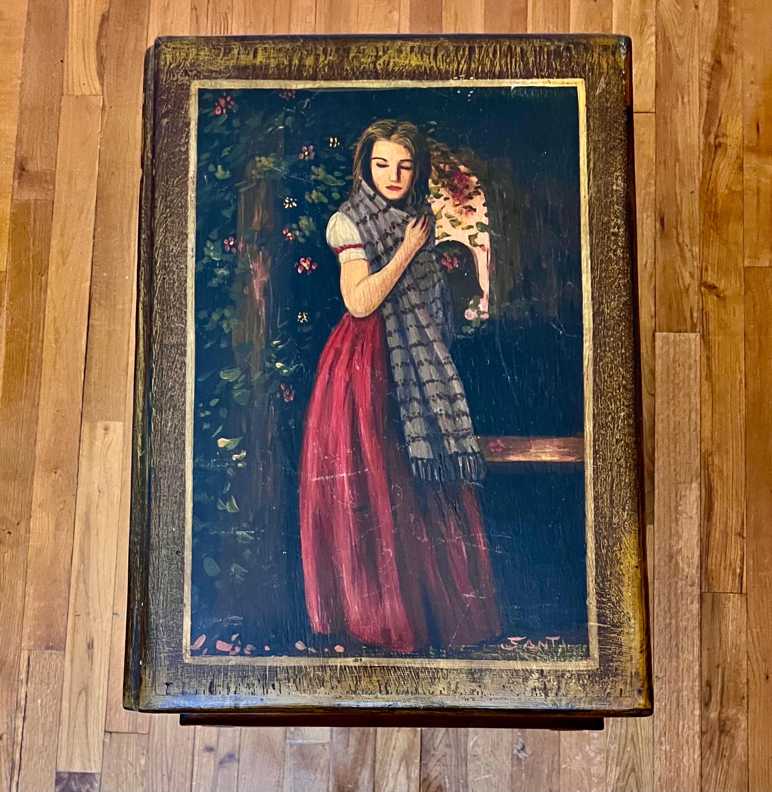 Table en fausses livres du 20e siècle avec peinture de portraits et rangement à relever en vente 8