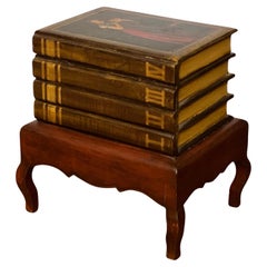 20th Century Faux Books Table with Portrait Painting and Lift-Top Storage
