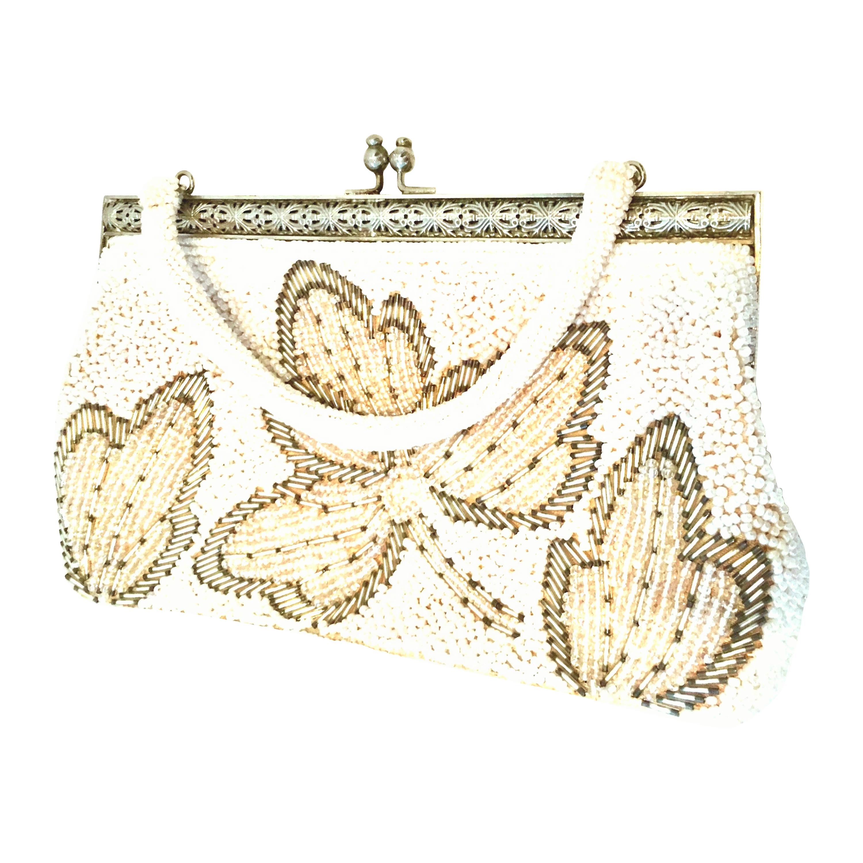 20th Century  Faux Pearl & Glass Bead Hand Bag-Hong Kong For Sale