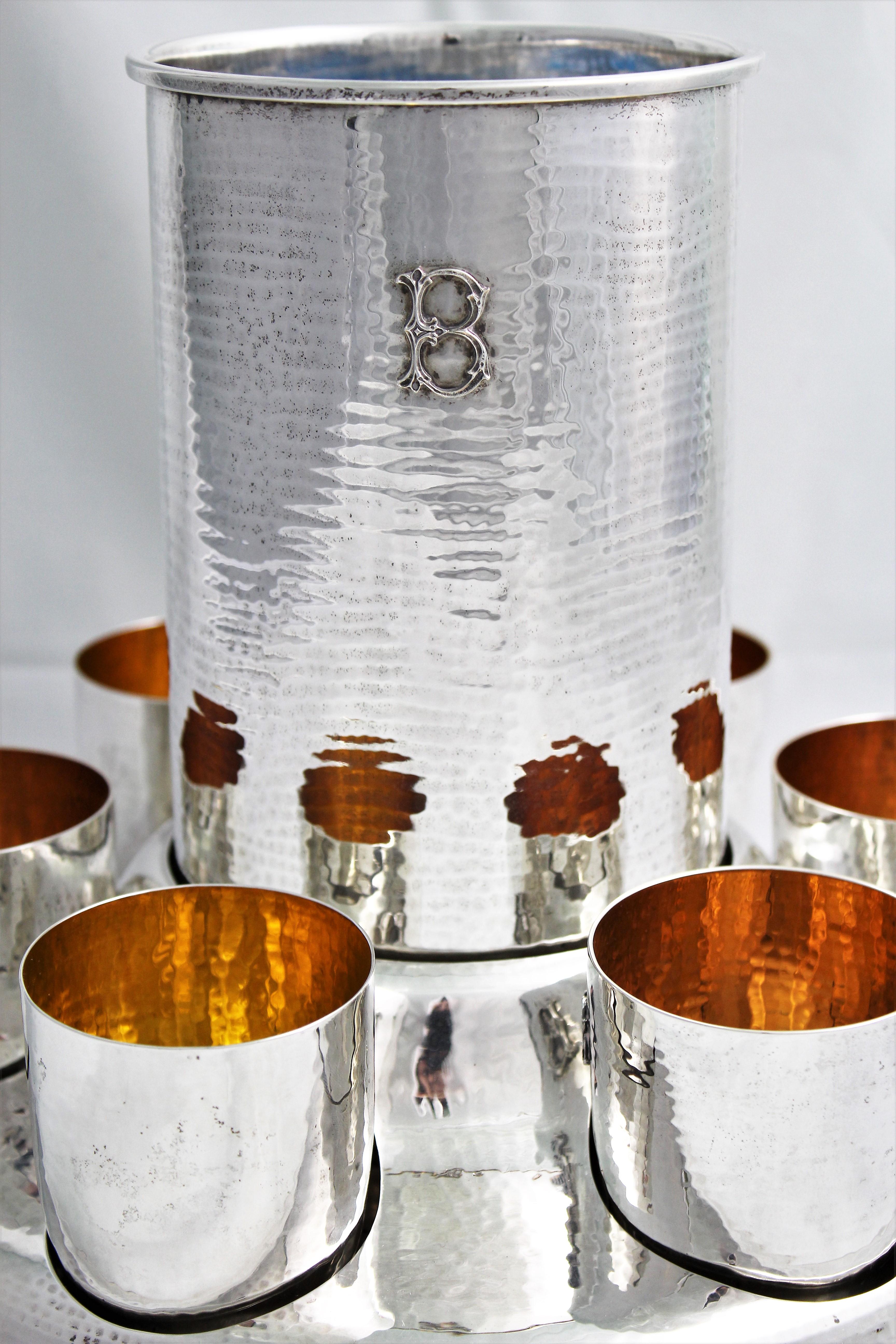 20th Century Federico Buccellati Sterling Silver Wine Cooler Set Glasses, Italy For Sale 3