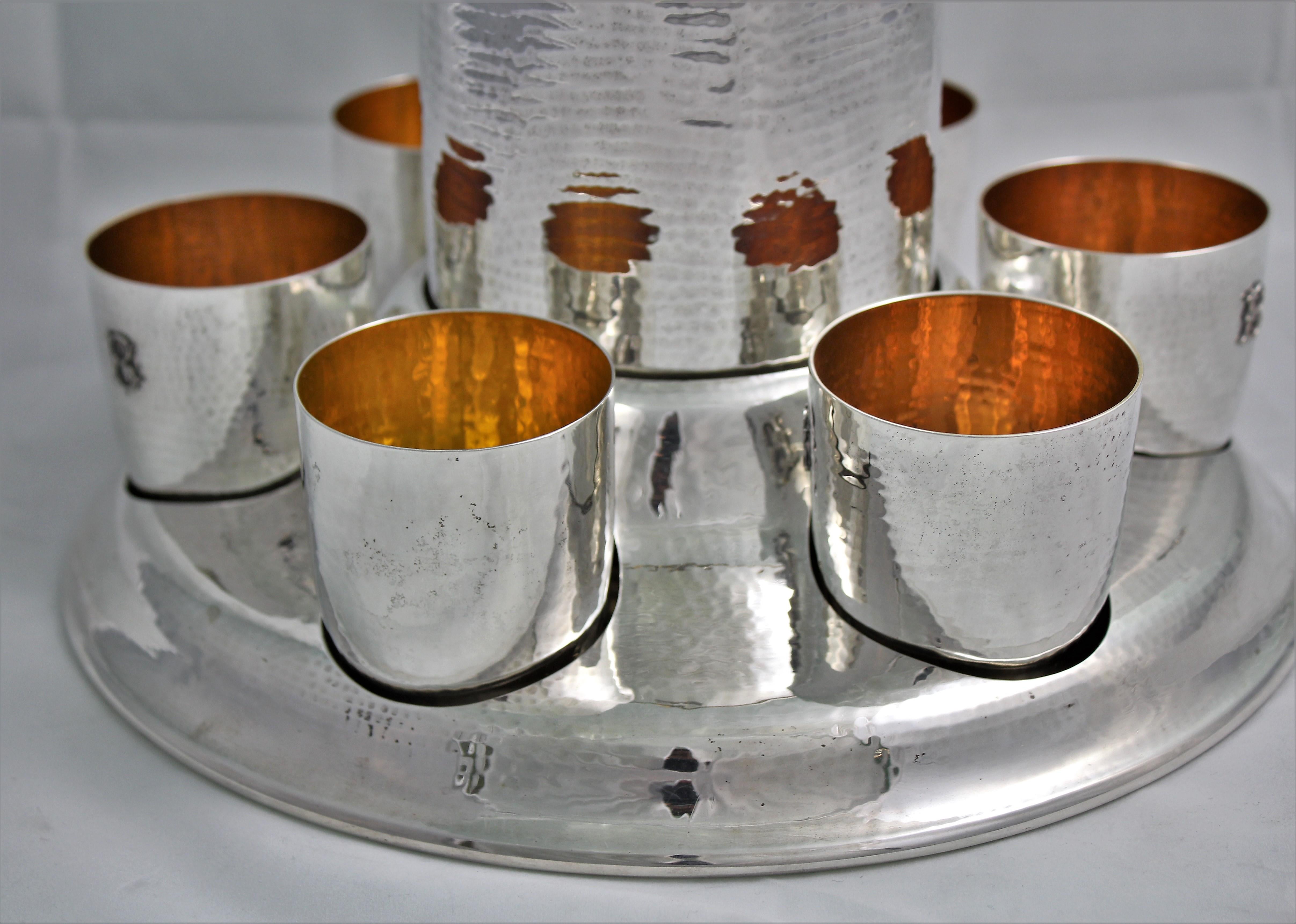 20th Century Federico Buccellati Sterling Silver Wine Cooler Set Glasses, Italy For Sale 4