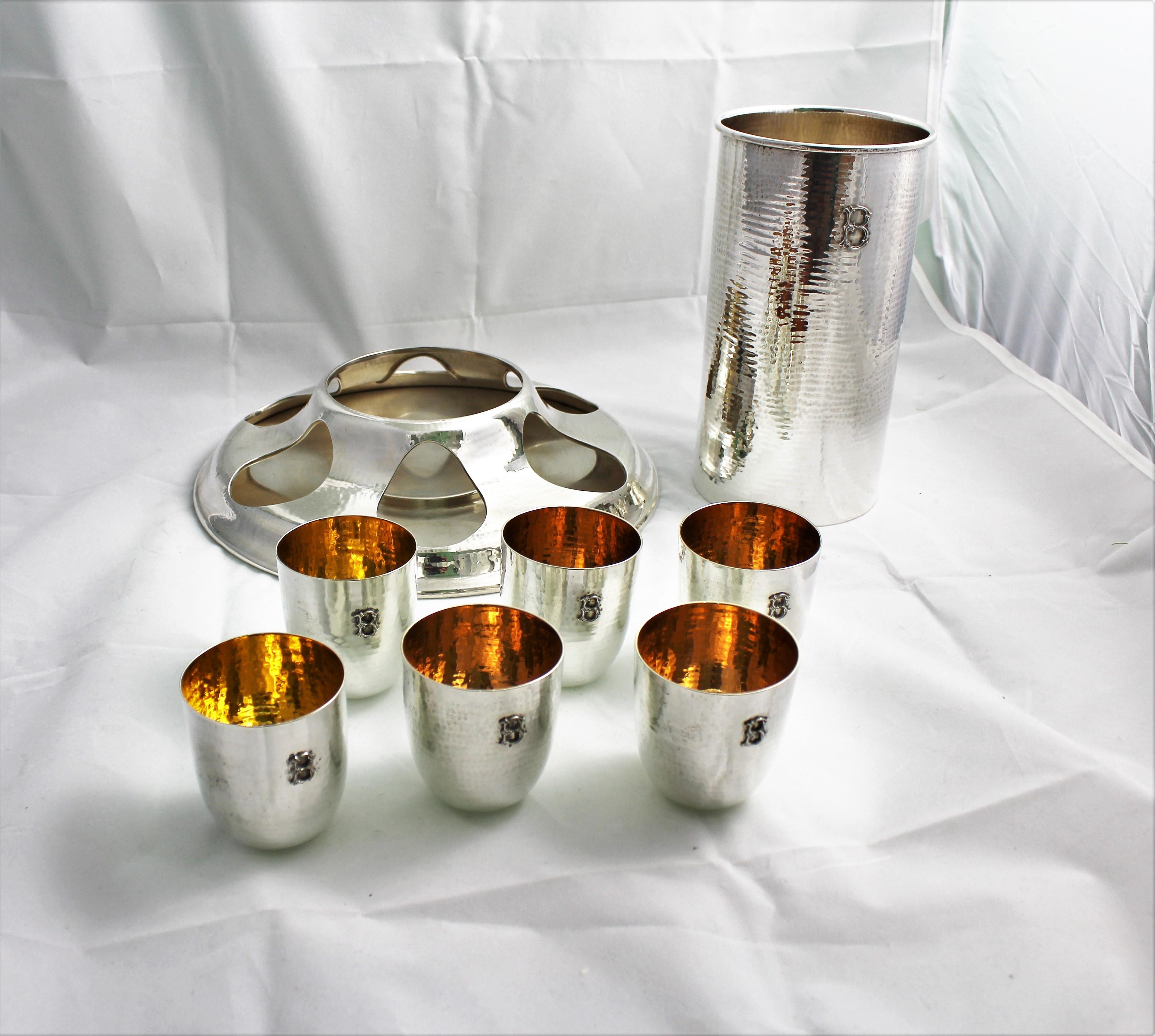 20th Century Federico Buccellati Sterling Silver Wine Cooler Set Glasses, Italy For Sale 8