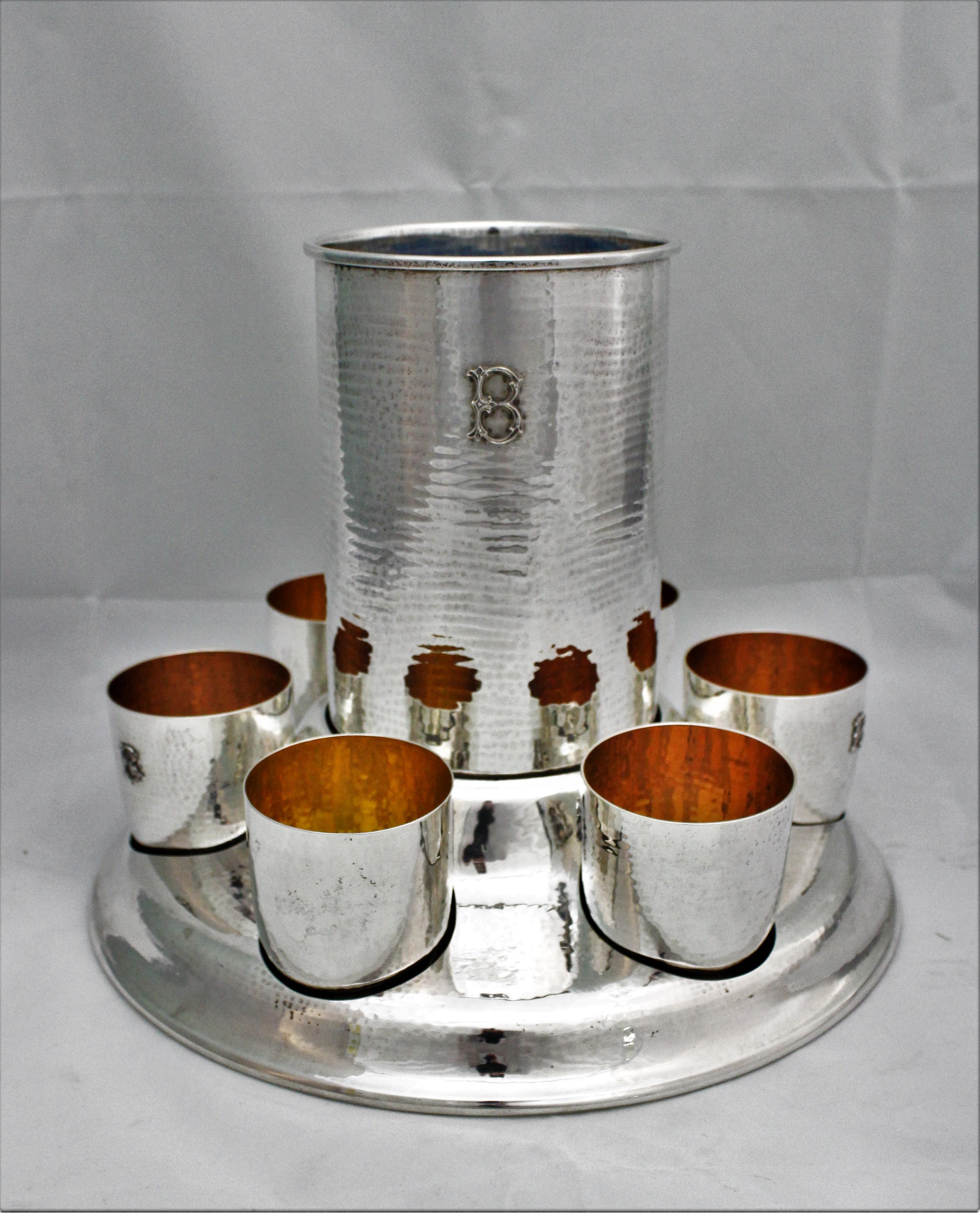Modern 20th Century Federico Buccellati Sterling Silver Wine Cooler Set Glasses, Italy For Sale