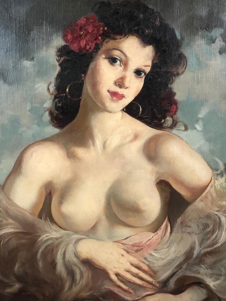 portrait paintings of topless ladies 20th Century Female Nude Portrait Painting by Santho Maria For Sale at  1stDibs | sale maria nude