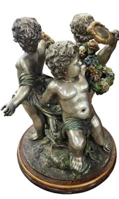 20th Century Figural Bronze Cherub Table Base Signed S. Keliam