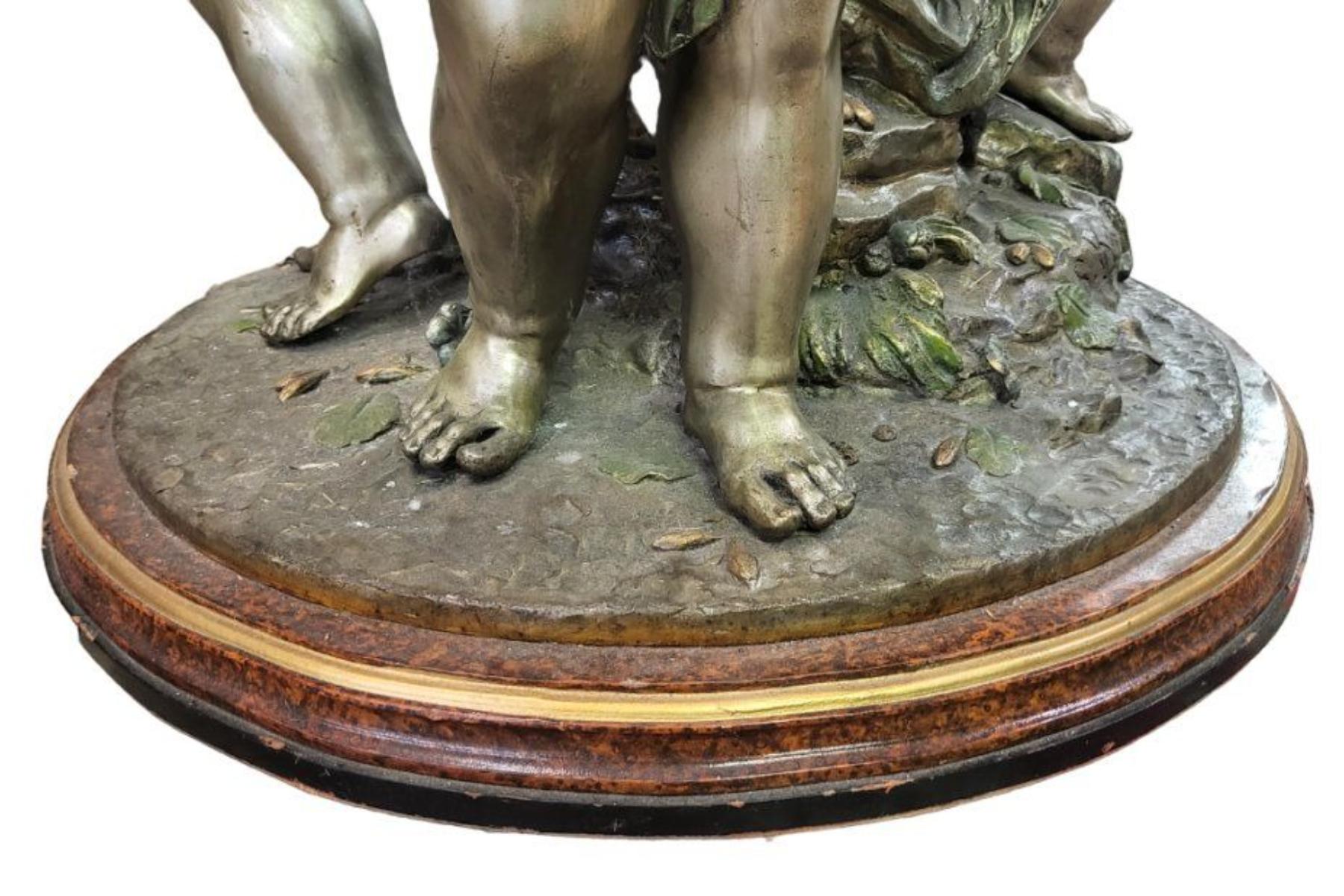 French 20th Century Figural Bronze Cherub Table Base Signed S. Keliam For Sale