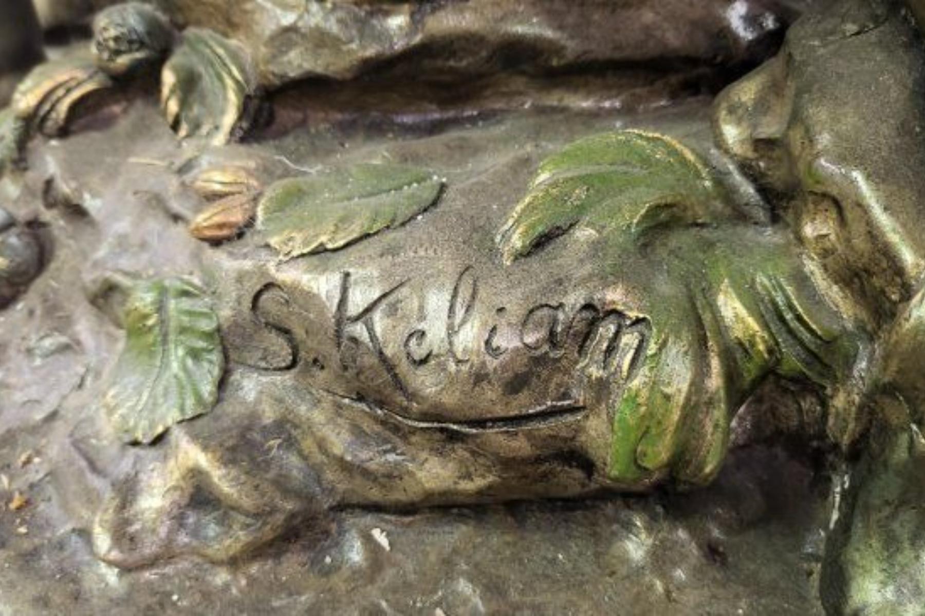 20th Century Figural Bronze Cherub Table Base Signed S. Keliam For Sale 1