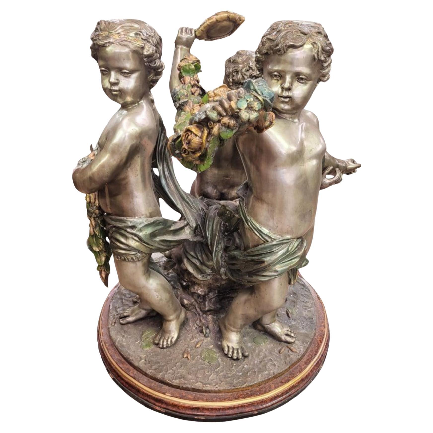 20th Century Figural Bronze Cherub Table Base Signed S. Keliam