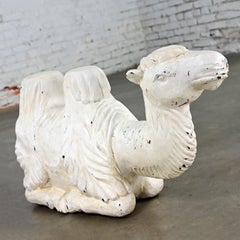 20th Century Figural Carved Solid Wood Resting Camel Sculpture Distressed White