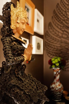 20th Century Figurative Dewi Sri Statue Qing Dynasty Copper Coins and Gold Wood