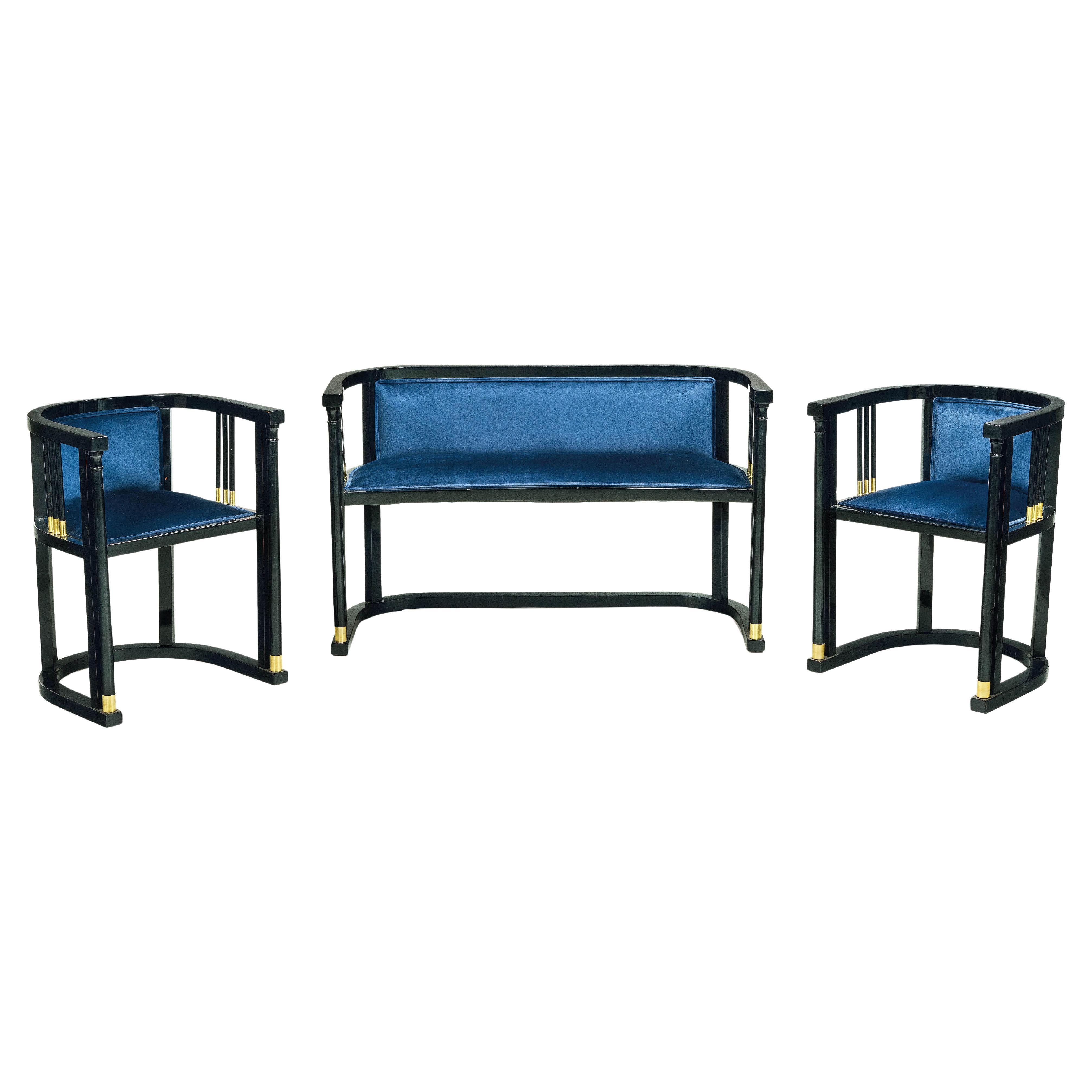 20th Century Fine Art Nouveau Set of Two Armchairs and Settee. Vienna c. 1900-10