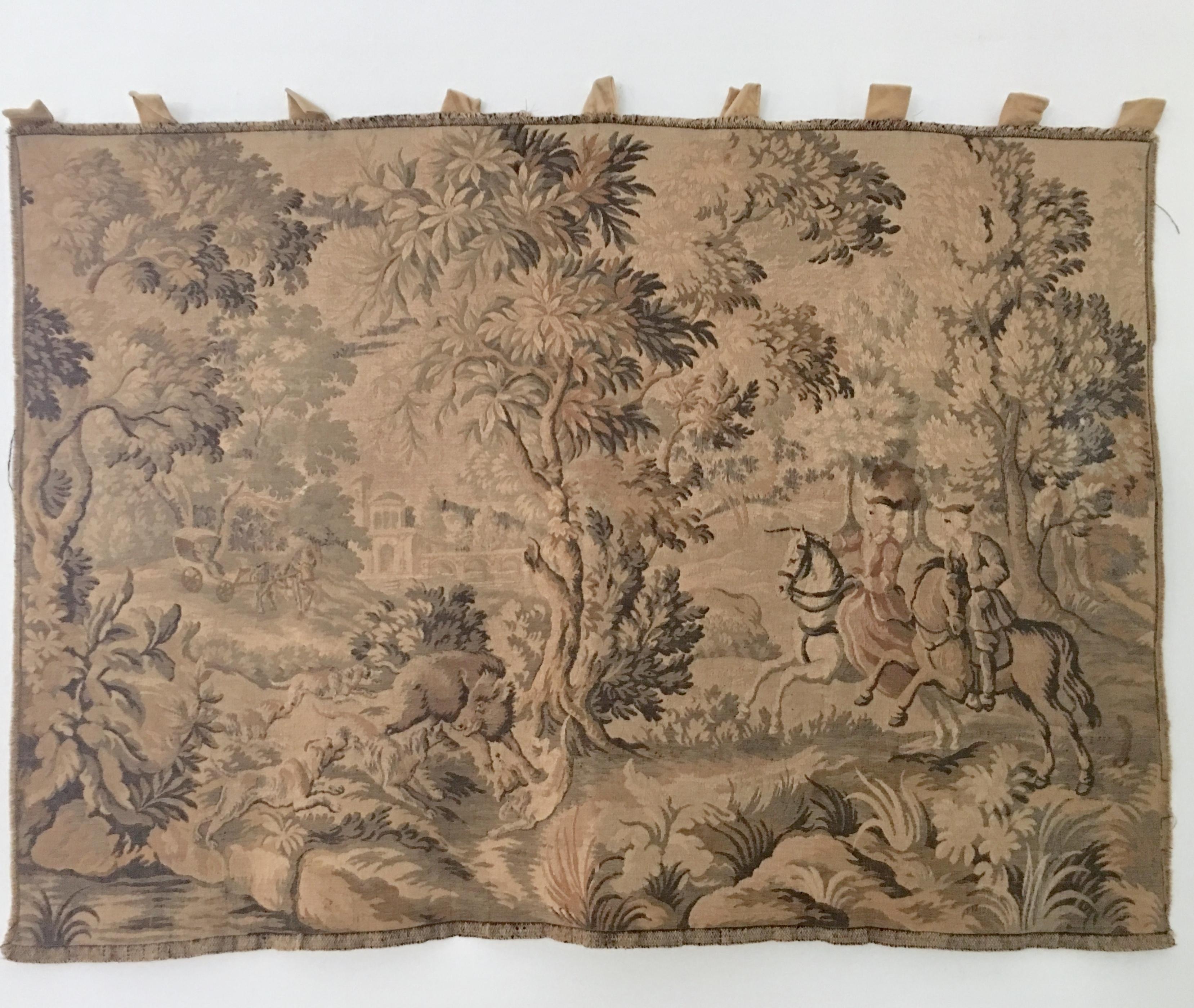 20th century gorgeous fine French Aubusson style golden tone wool tapestry, 