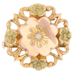 Hochwertige Perlenbrosche in Form einer Blume aus 18-karätigem Roségold aus dem 20. Jahrhundert