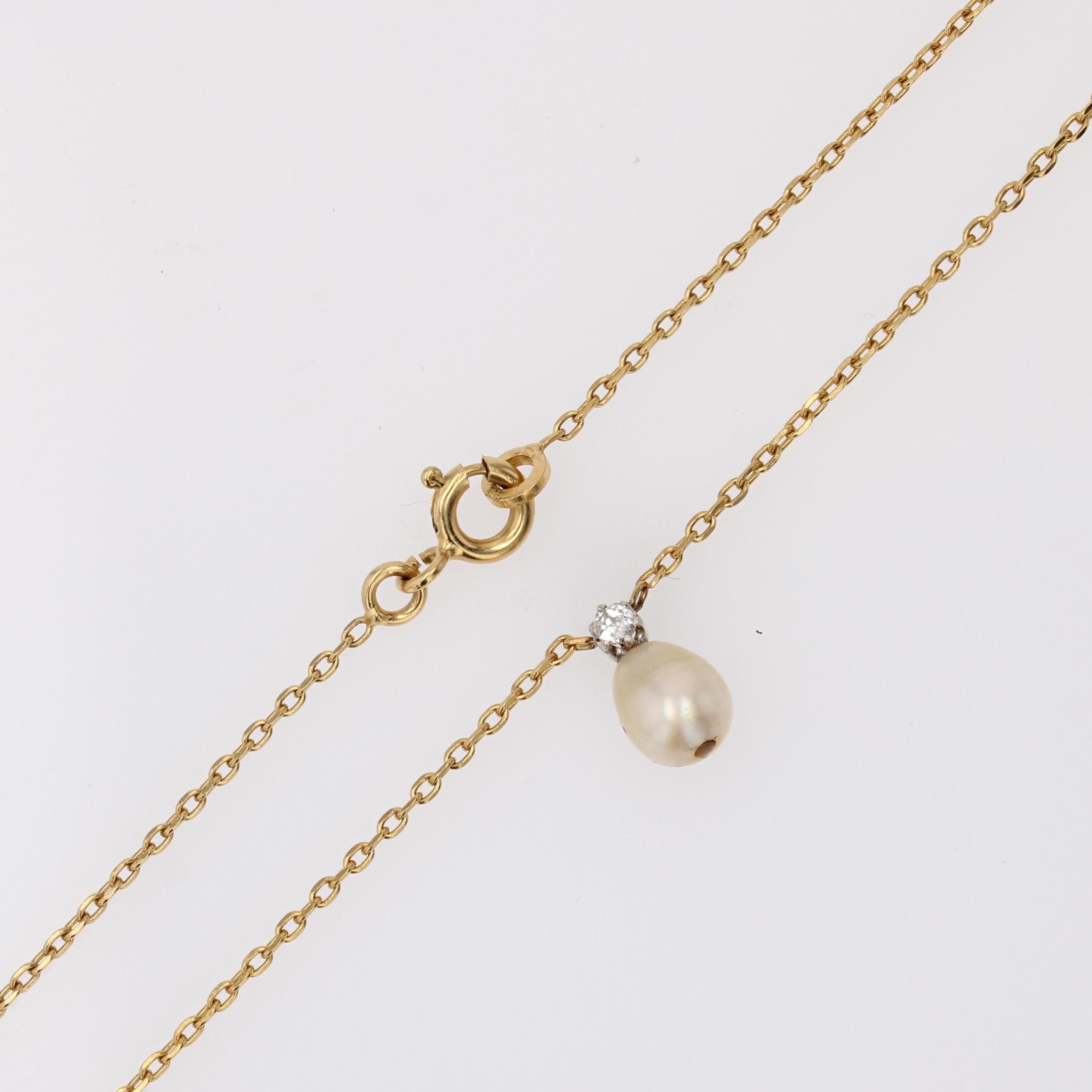 Halskette aus 18 Karat Gelbgold mit feinen Perlen und Diamanten aus dem 20. Jahrhundert im Angebot 6