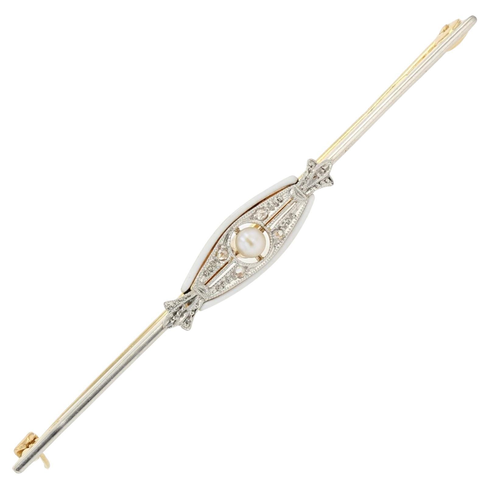 20th Century Fine Pearl Diamonds 18 Karat Yellow Gold Bar Brooch