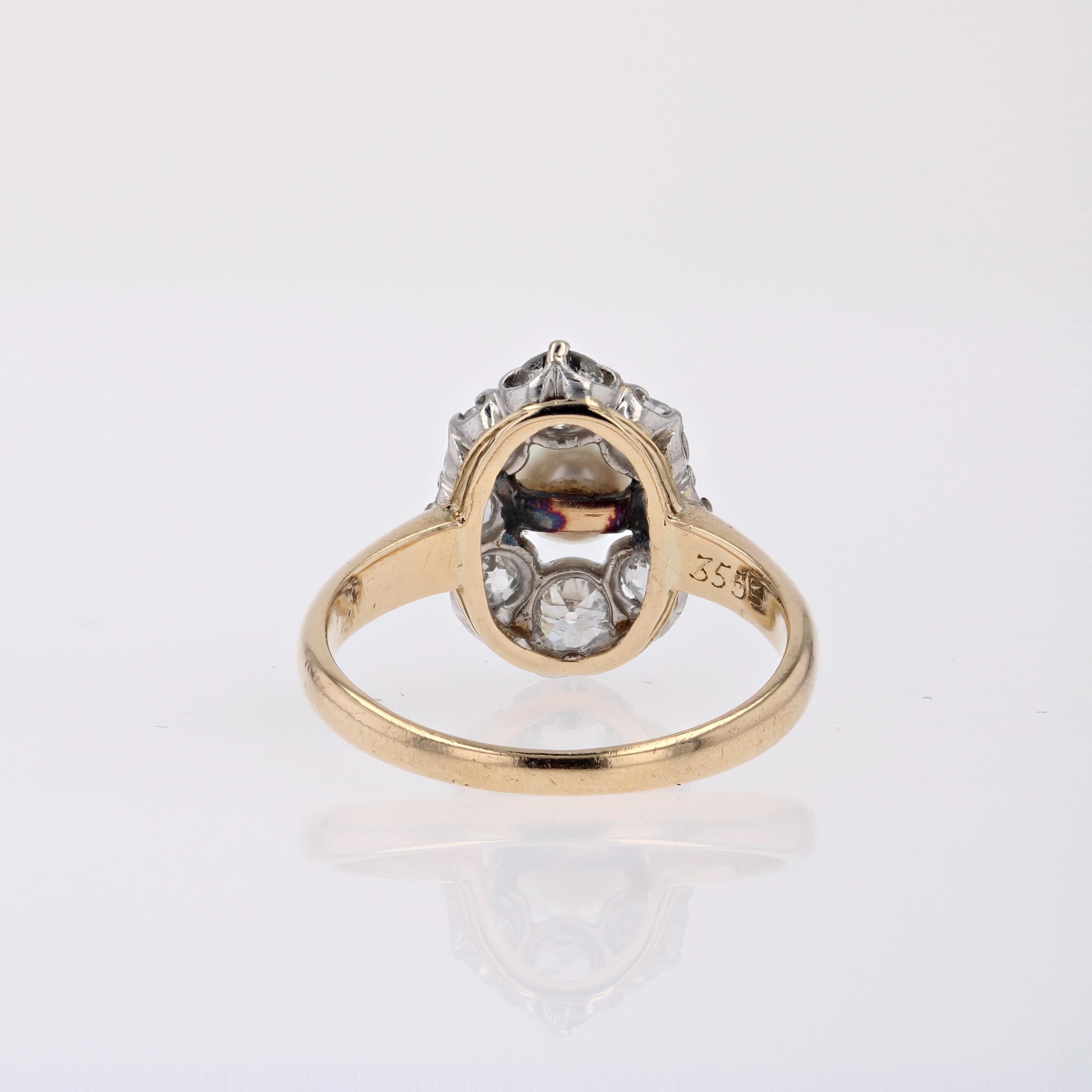 20th Century Fine Pearl Diamonds Yellow gold Platinum Marquise Ring For Sale 5