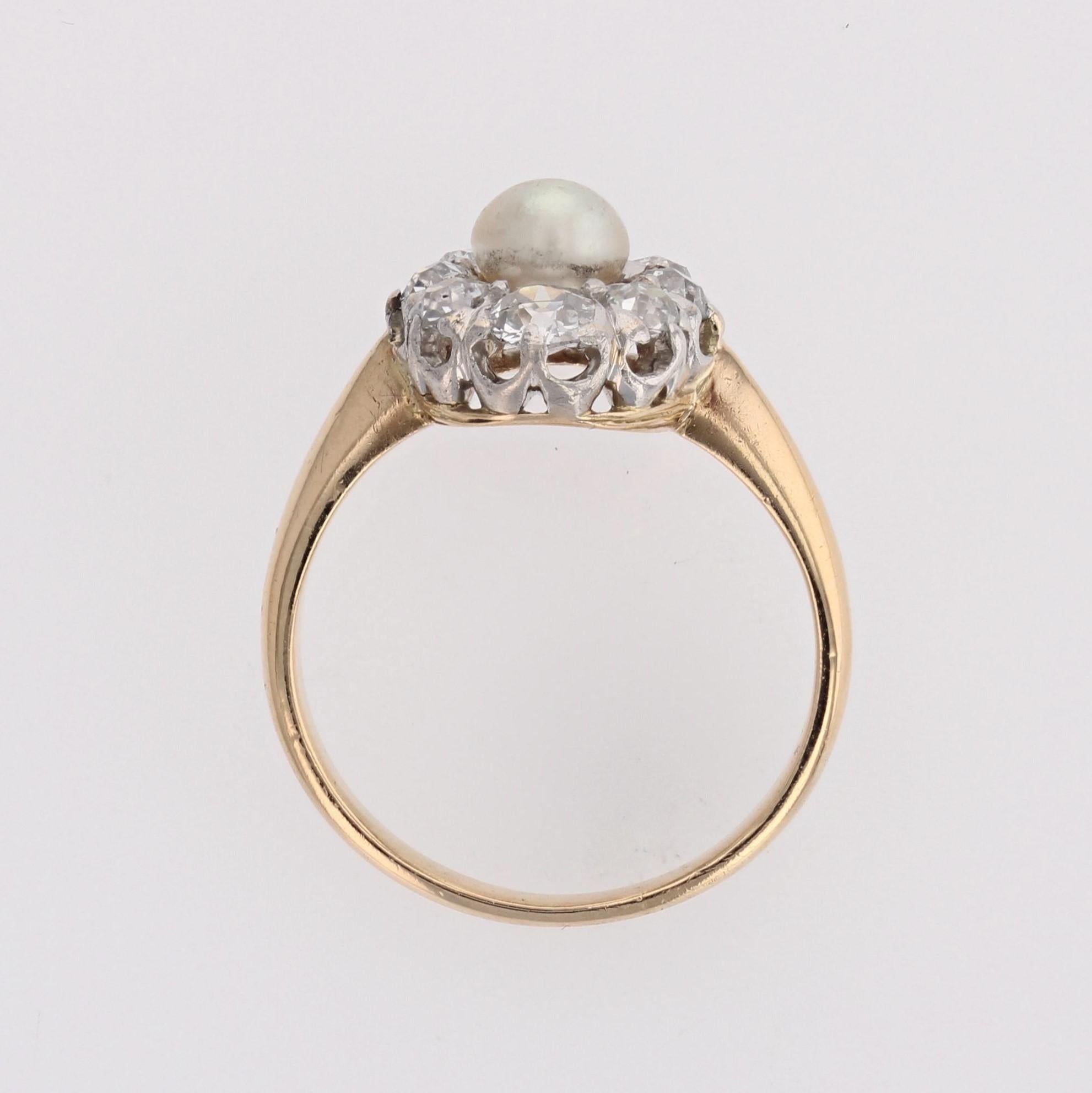 20th Century Fine Pearl Diamonds Yellow gold Platinum Marquise Ring For Sale 6