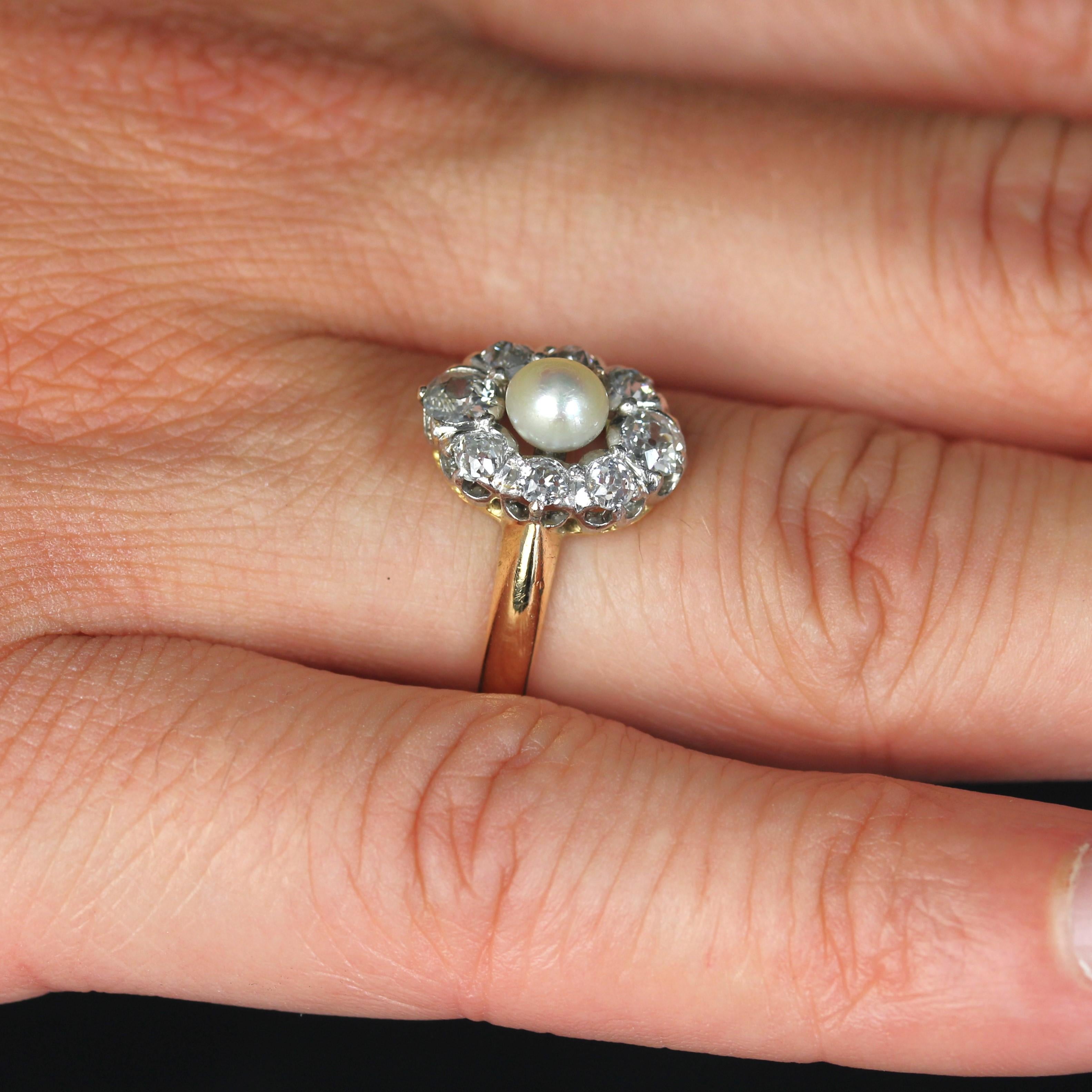 Marquise-Ring aus Gelbgold und Platin mit feinen Perlen und Diamanten aus dem 20. Jahrhundert im Angebot 3