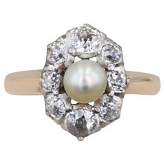 20th Century Fine Pearl Diamonds Yellow gold Platinum Marquise Ring