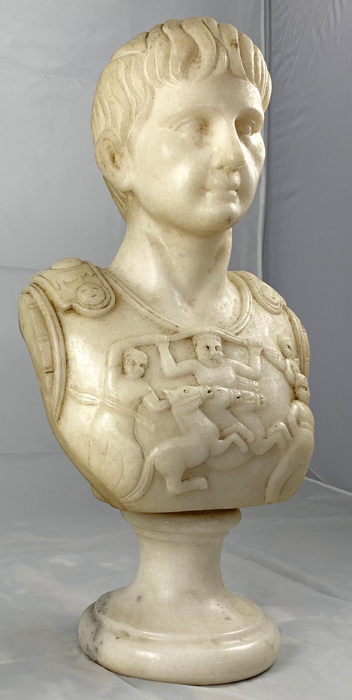 Italian 20th Century Fine White Marble Bust Of A Roman General For Sale