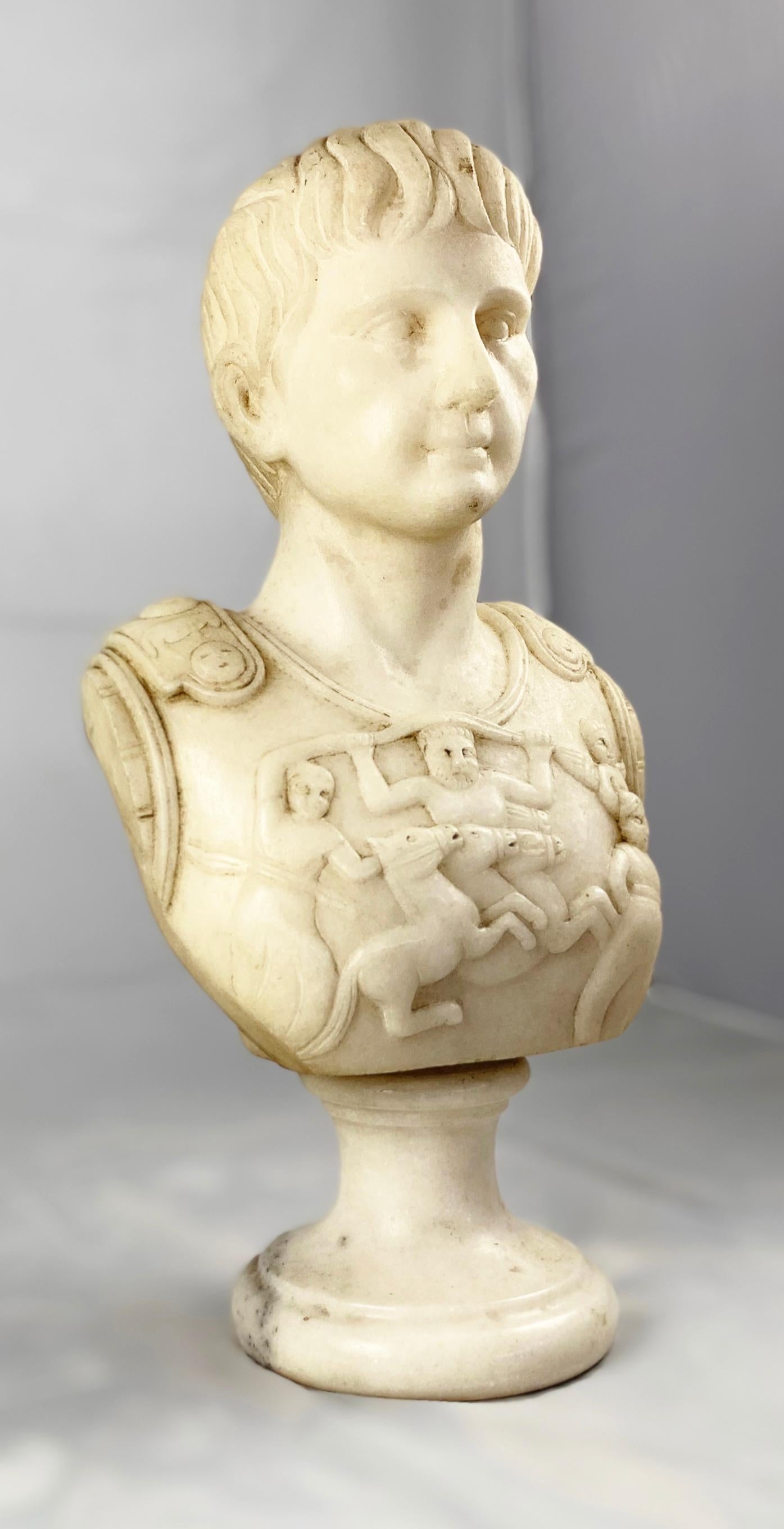 Hand-Carved 20th Century Fine White Marble Bust Of A Roman General For Sale