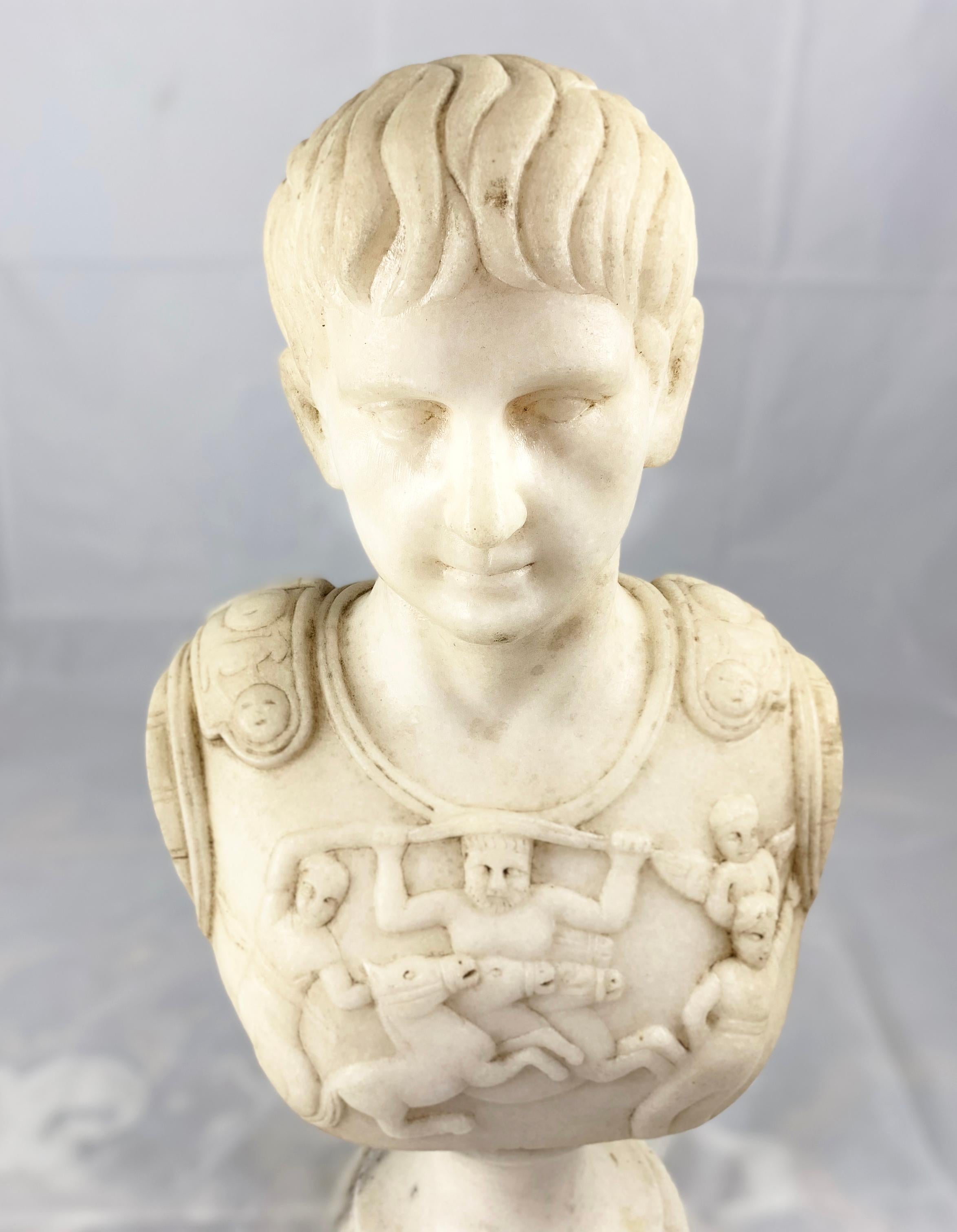 Carrara Marble 20th Century Fine White Marble Bust Of A Roman General For Sale