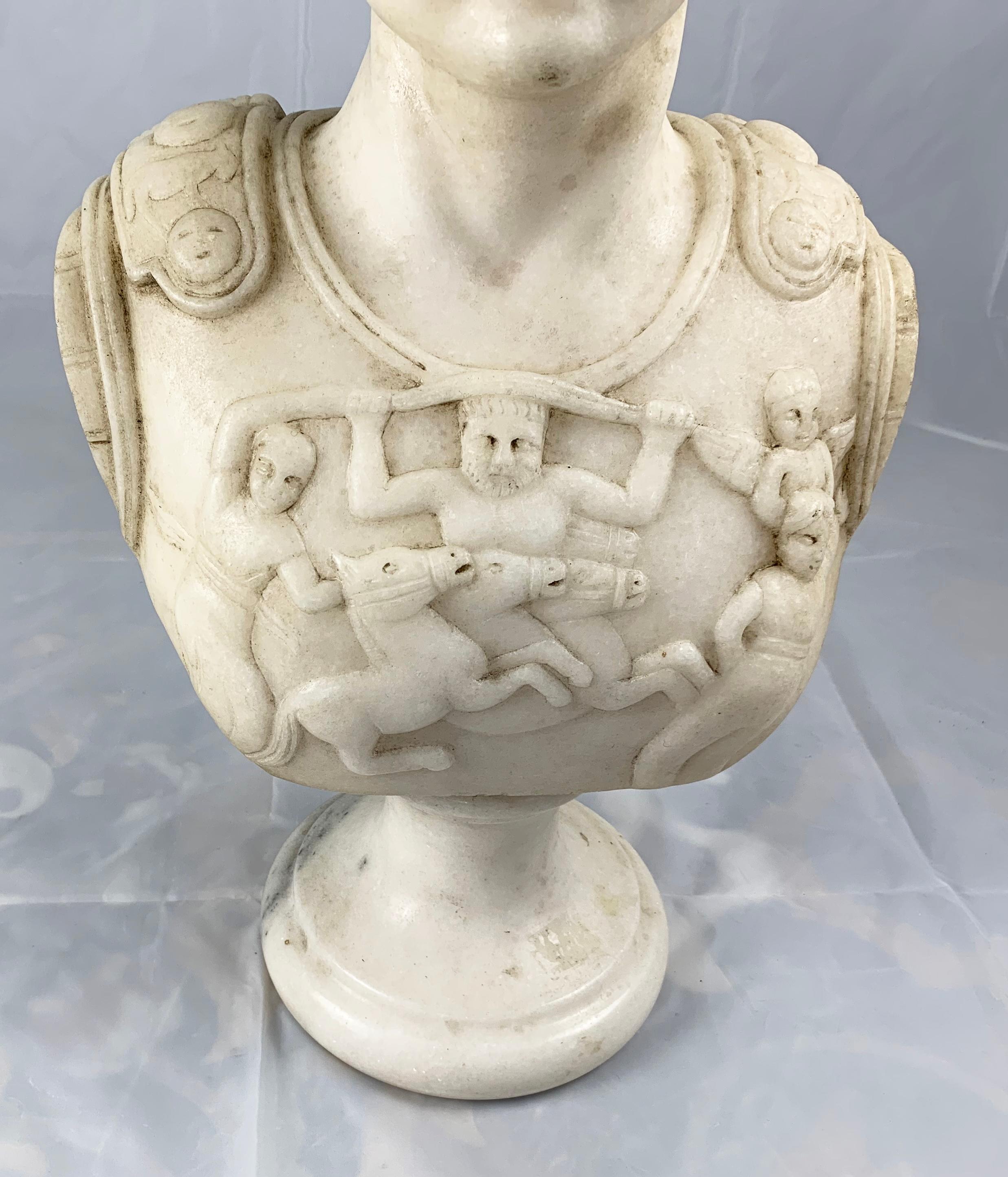 20th Century Fine White Marble Bust Of A Roman General For Sale 1