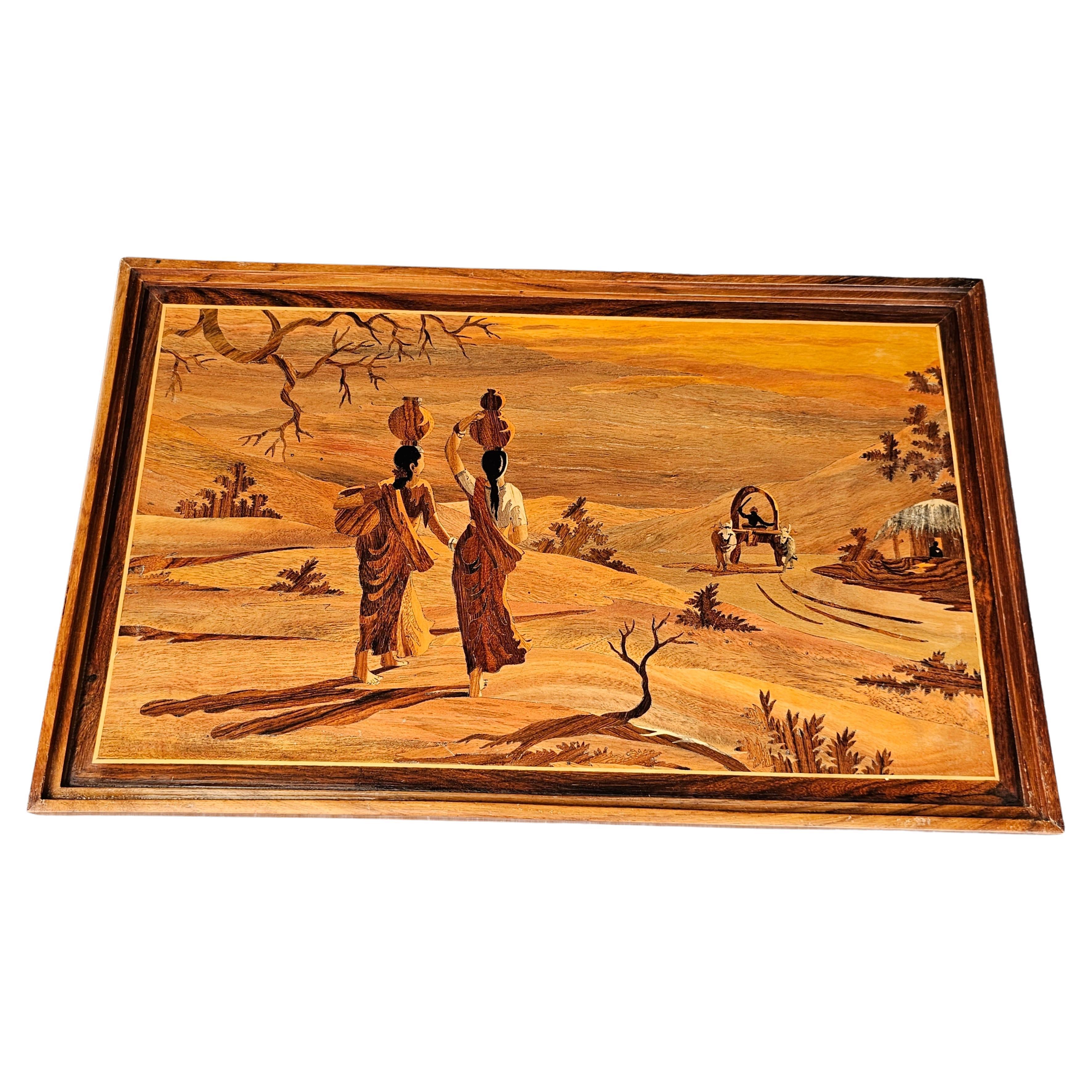 20th Century Fine Wood Marquetry Decorative Hanging Wall Panel