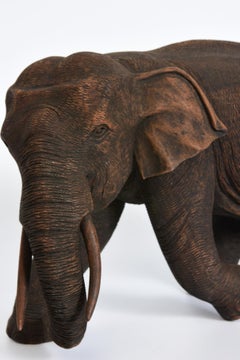20th Century, Finely Carved Asian Wooden Elephant Animal Sculpture