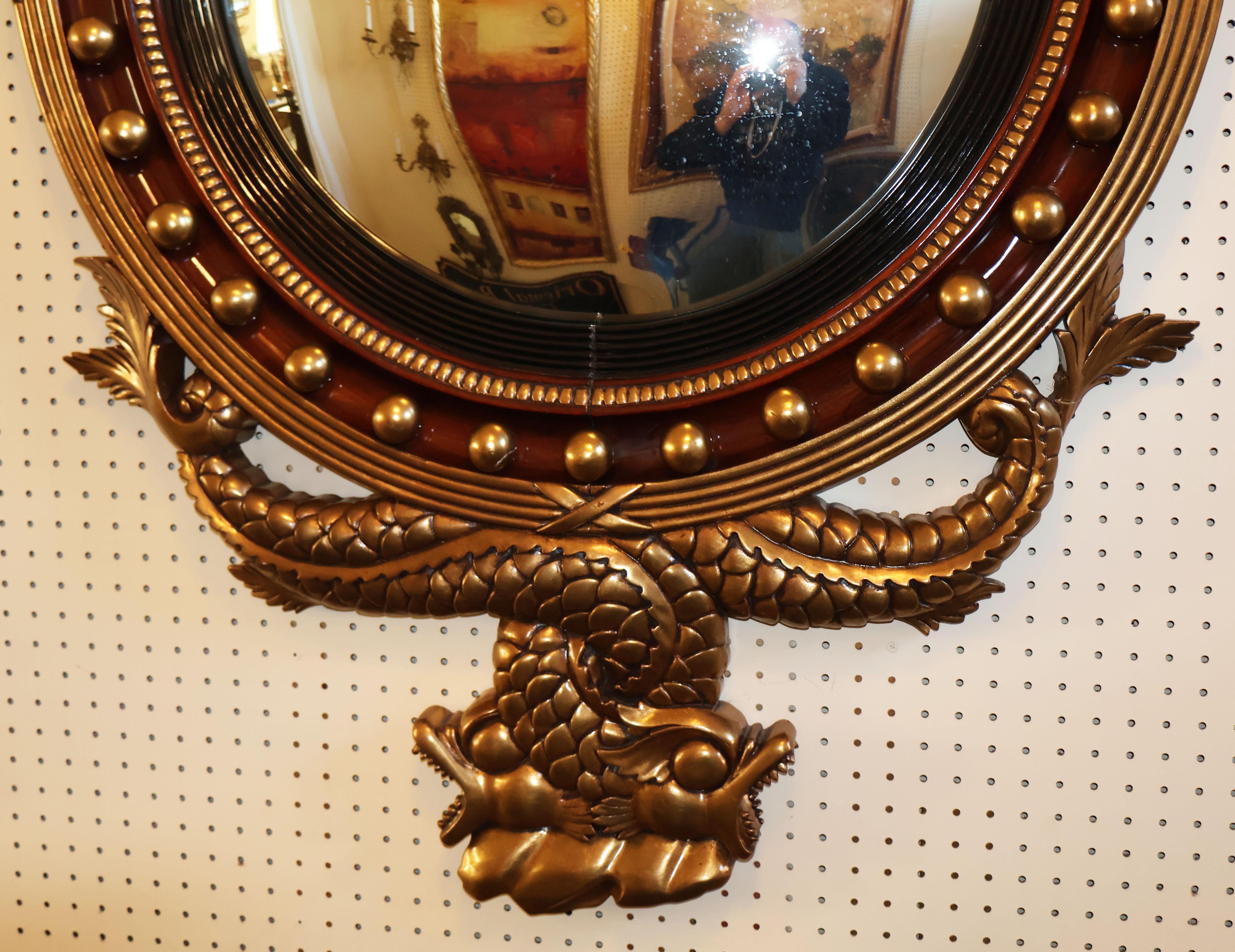 20th Century Finely Made Large Gold Gilt & Mahogany Eagle Bullseye Mirror In Good Condition For Sale In Long Branch, NJ