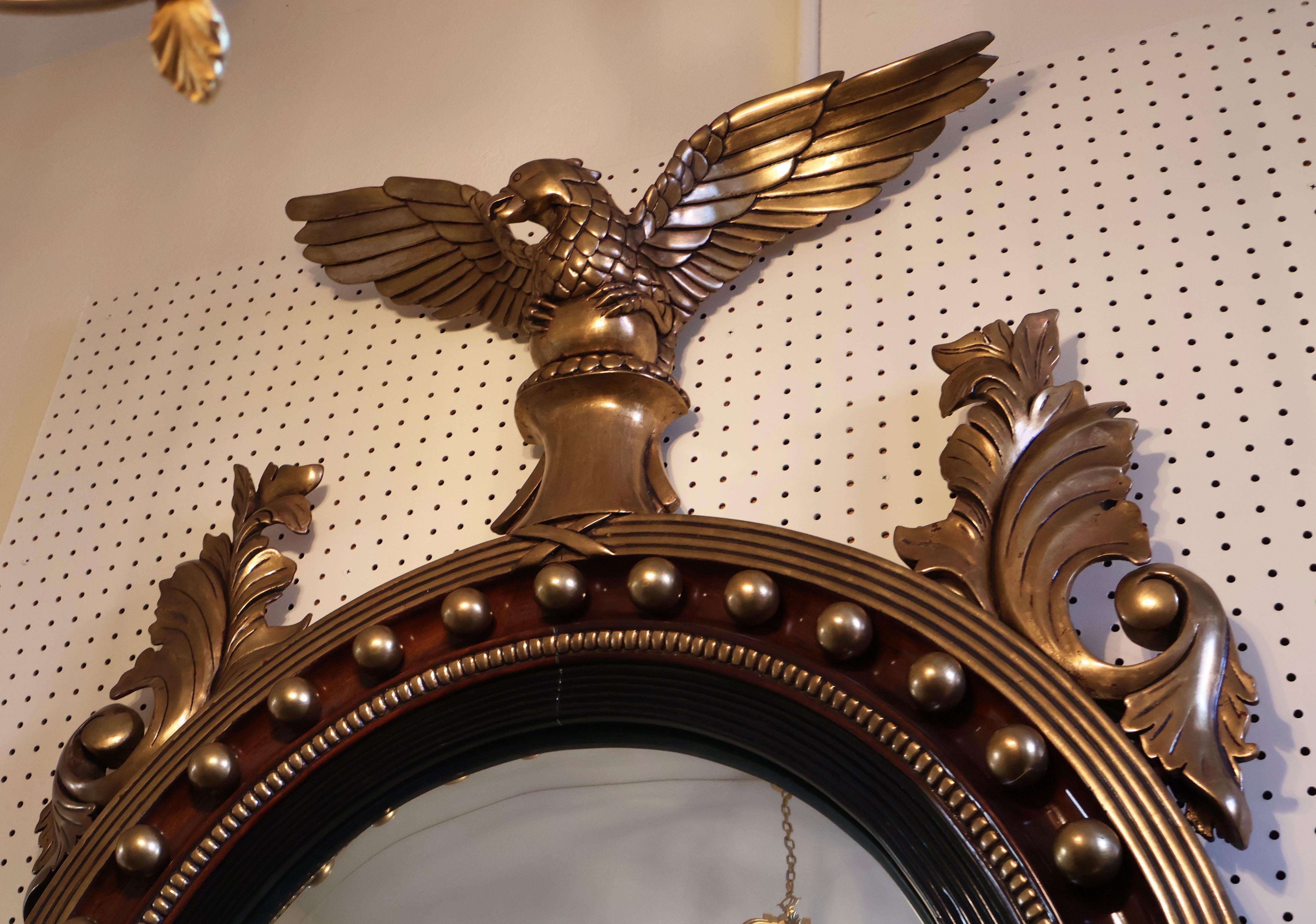 Contemporary 20th Century Finely Made Large Gold Gilt & Mahogany Eagle Bullseye Mirror For Sale