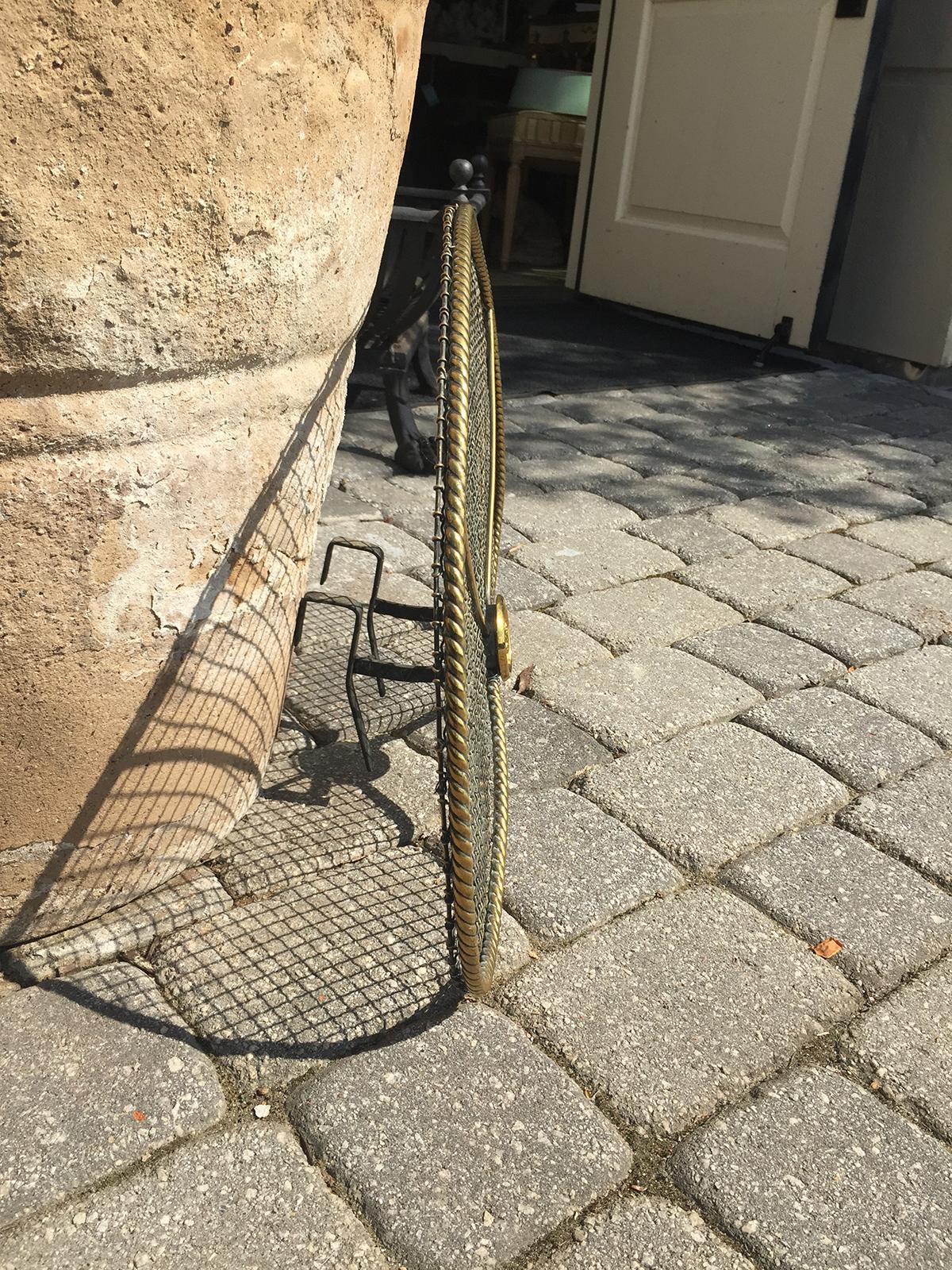 20th Century Brass and Iron Mesh Fire Deflector with Flower Motif 2