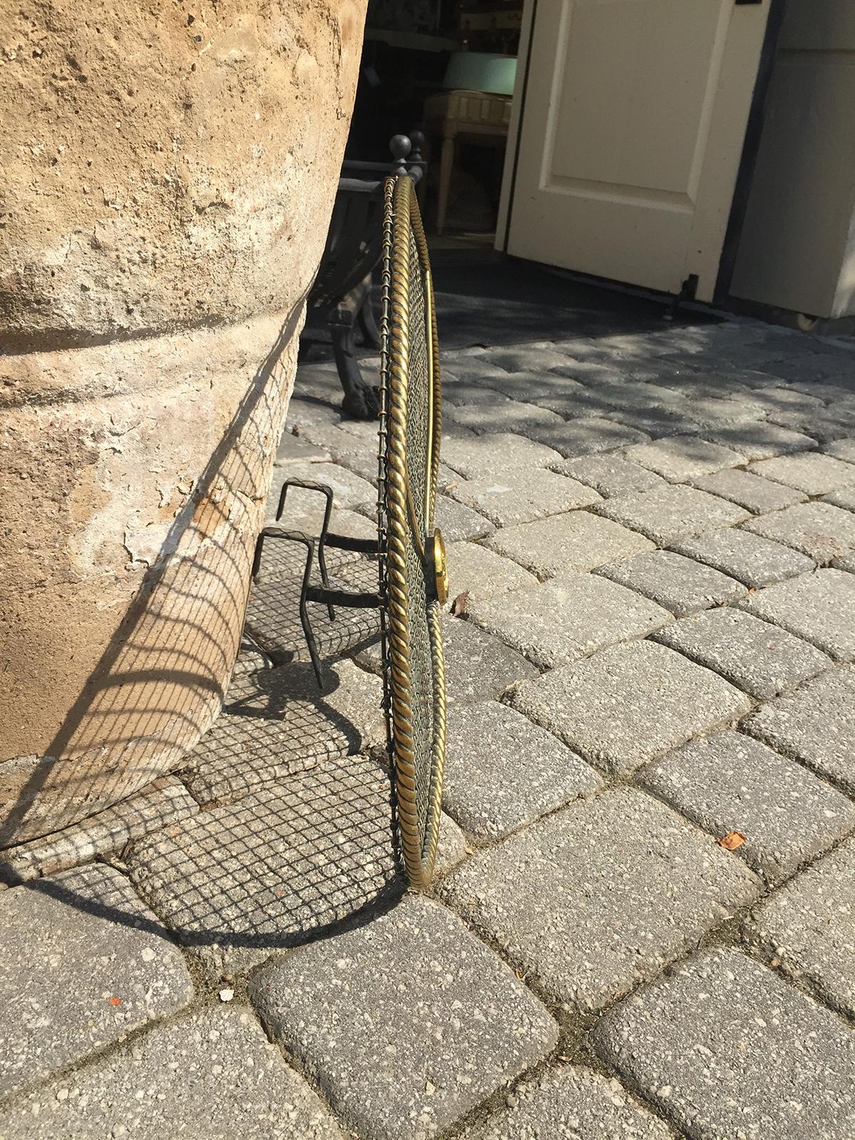 20th Century Brass and Iron Mesh Fire Deflector with Flower Motif 3