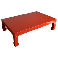 Antique 20th Century Fire Red Lacquer Low Table in Chinese Style