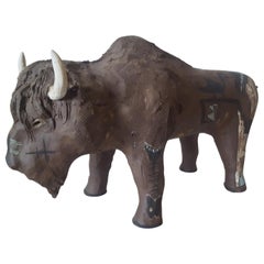 Vintage 20th Century Fired-Clay Sculpture of a Buffalo, by Santa Fe Artist Gary Campbell