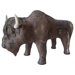 20th Century Fired-Clay Sculpture of a Buffalo, by Santa Fe Artist Gary Campbell