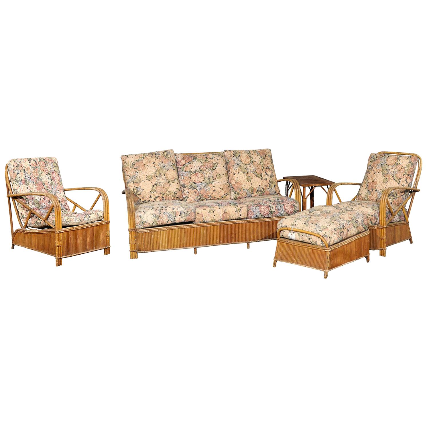 20th Century Five-Piece Rattan Set In the Style of Frankl