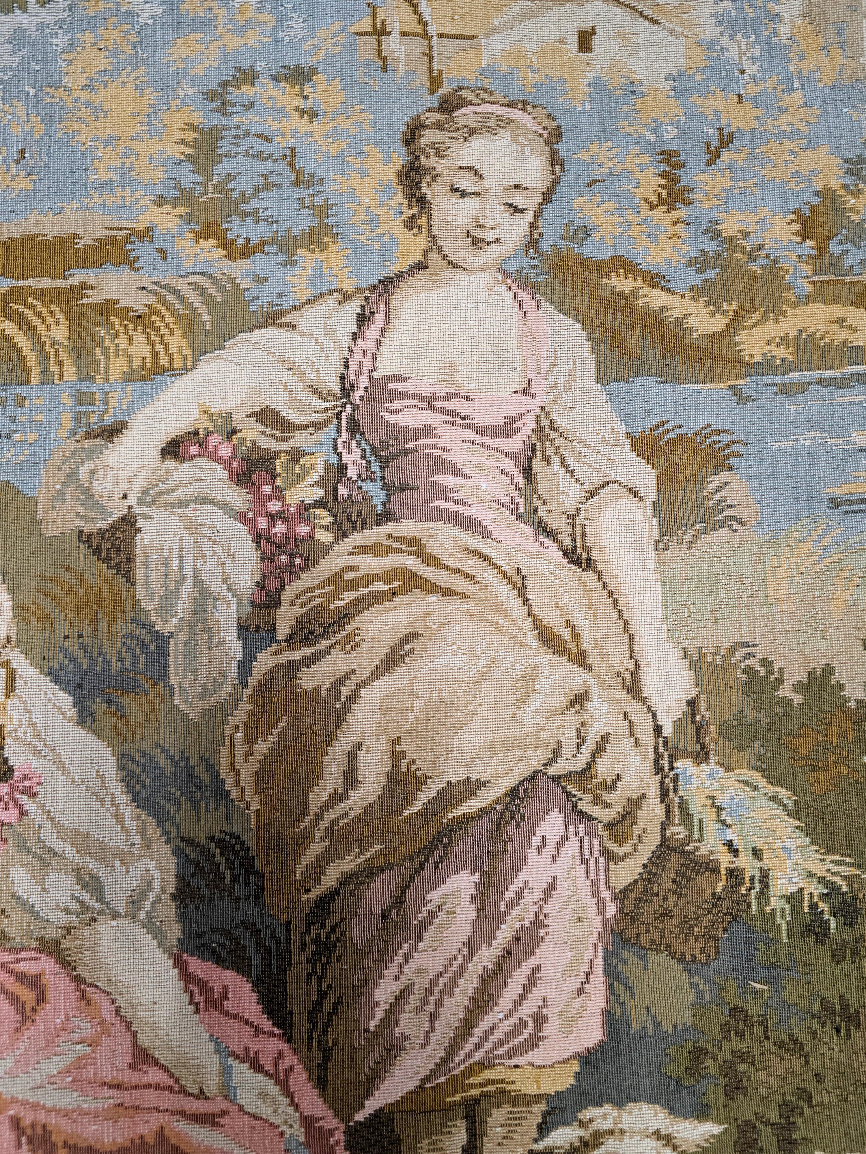 Inconnu Tapisserie murale de style flamand du 20e siècle avec barre de suspension en vente